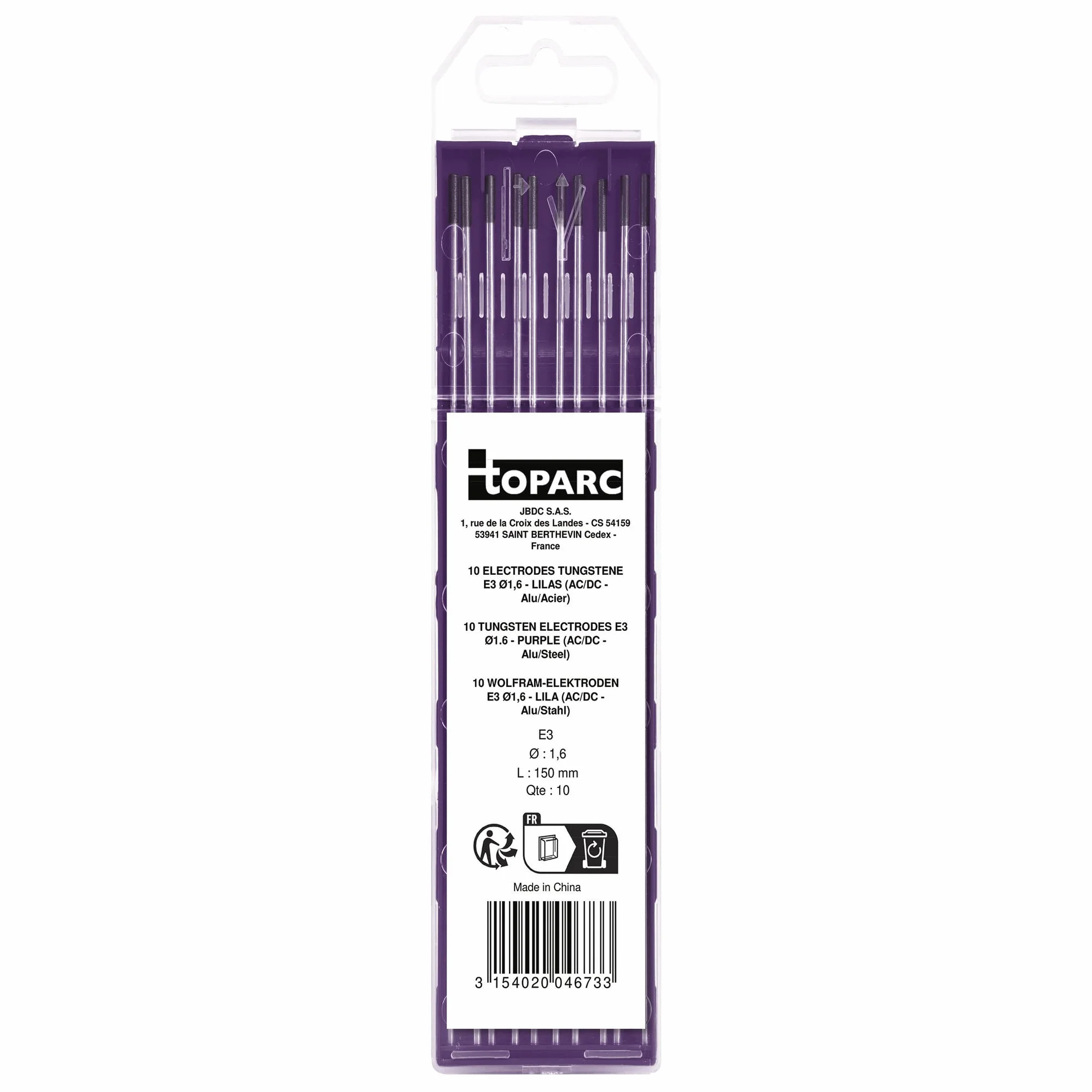 GYS 046733 10 elektrody wolframowe – Ø 1,6 mm – liliowe do AC/DC – stal/stal nierdzewna/aluminium