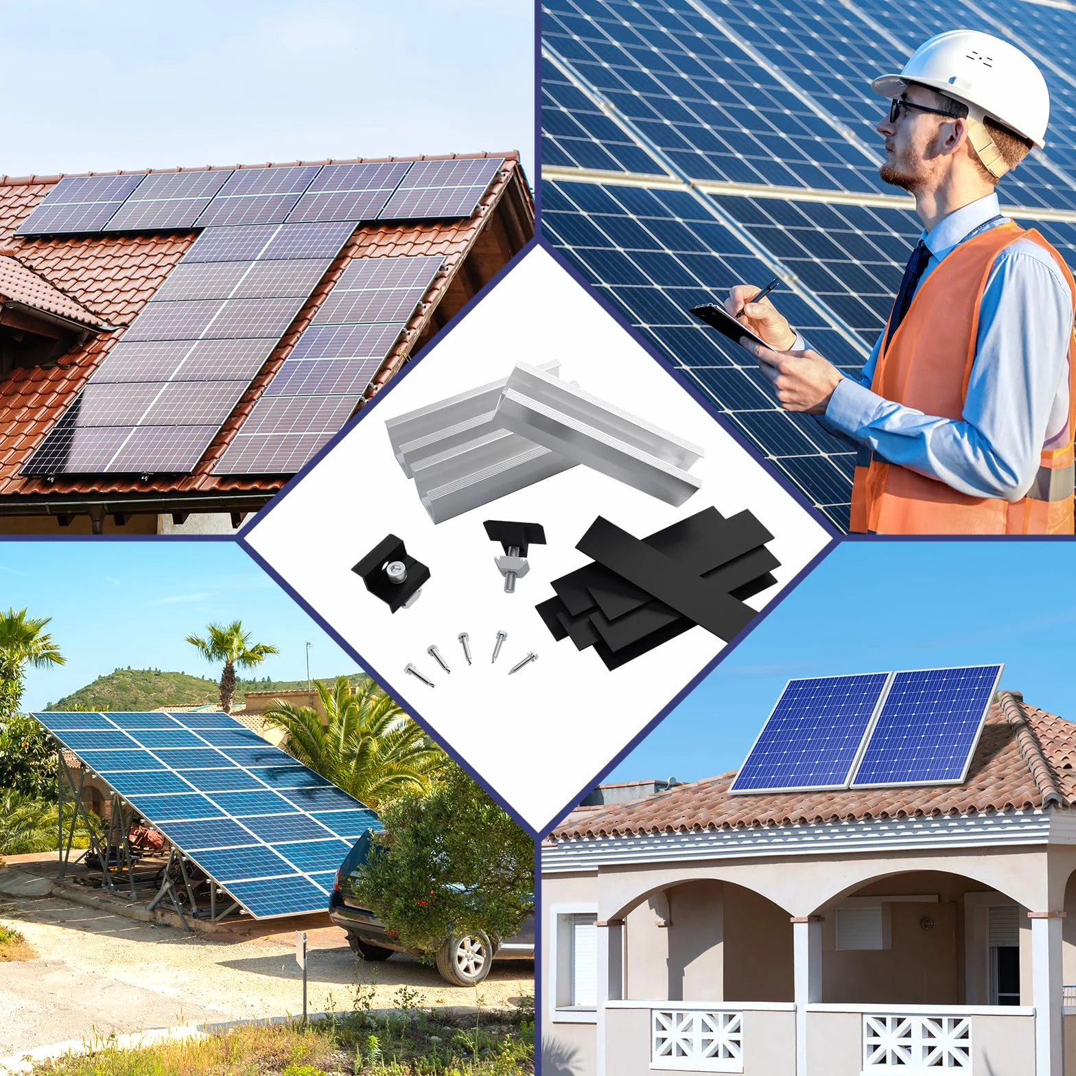 Uchwyt modułu solarnego, mocowanie modułu solarnego, uchwyt modułu PV, uchwyt modułu solarnego na płaski dach, mocowanie fotowoltaiczne na bitumie, zestaw montażowy dla 4 modułów PV