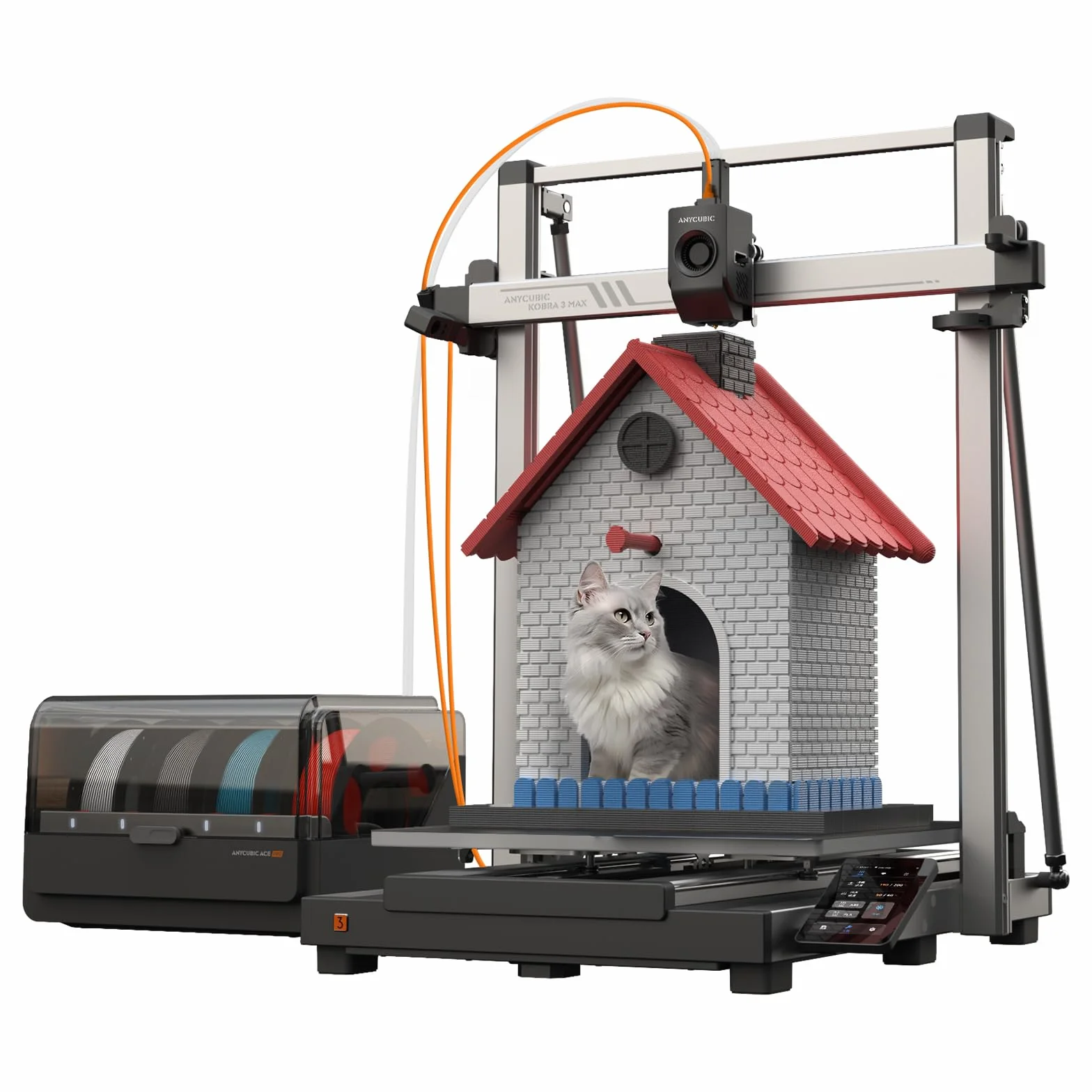 Anycubic Kobra 3 Max Combo drukarka 3D, wielokolorowa, suszenie filamentu podczas druku, szybkie drukowanie 600 mm/s, w pełni automatyczna kalibracja, inteligentne drukowanie