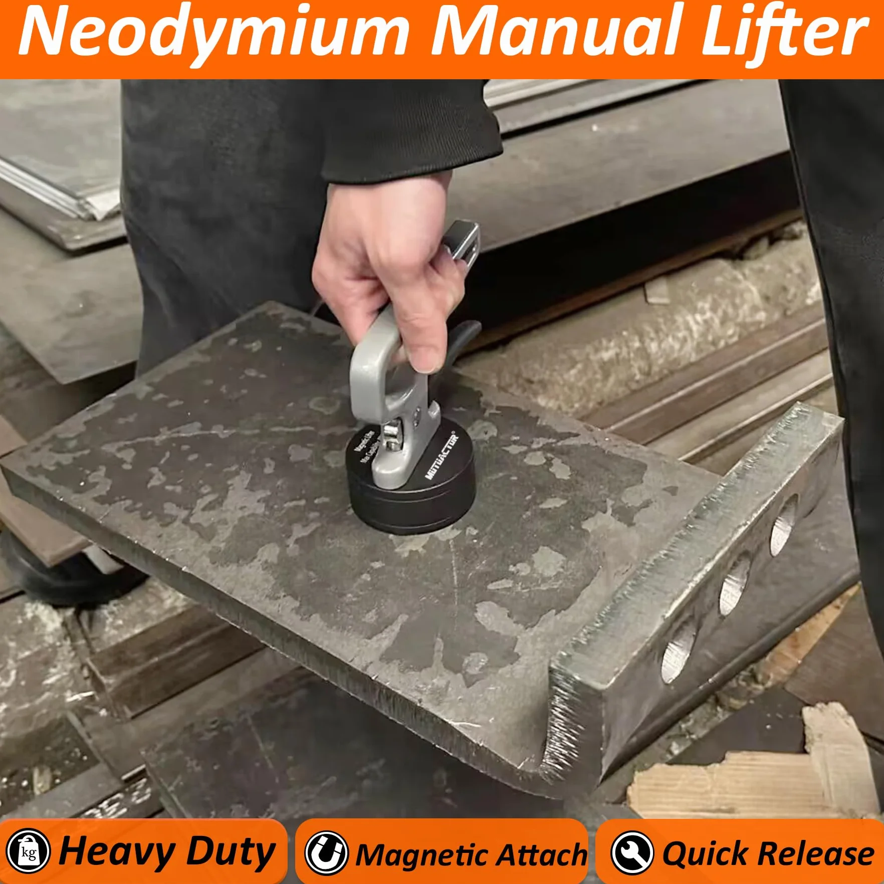 MUTUACTOR Wydajny magnes neodymowy Rare Earth Magnetic Lifer, Heavy Duty magnes z uchwytem regulowanym do przenoszenia, 1 sztuka Quick Release magnetyczny uchwyt narzędziowy do uchwytów metalowych