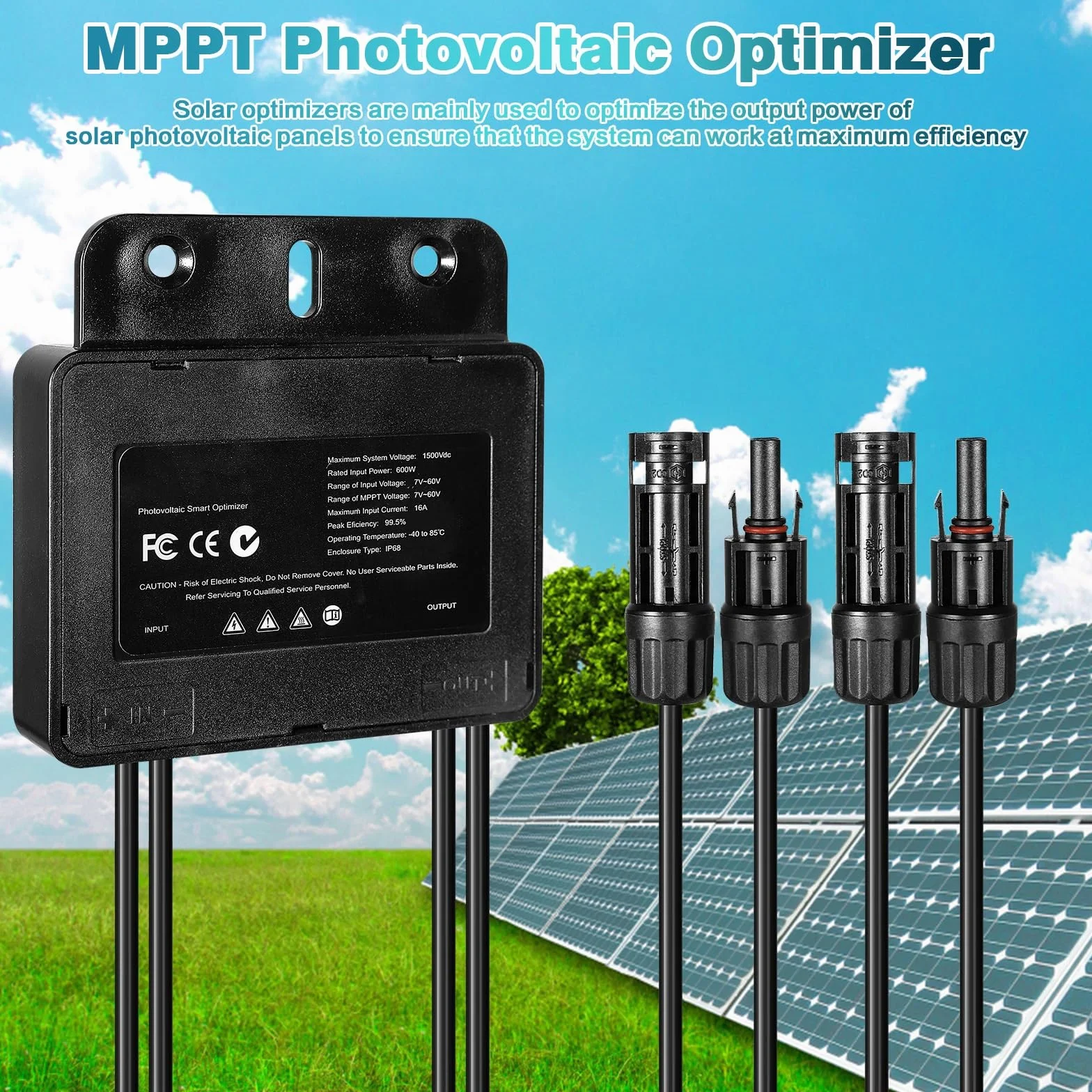 BuyWeek Optymalizator mocy panelu słonecznego, fotowoltaiczny, 600 W, optymalizator paneli słonecznych, MPPT, optymalizator paneli fotowoltaicznych do optymalizacji mocy wyjściowej