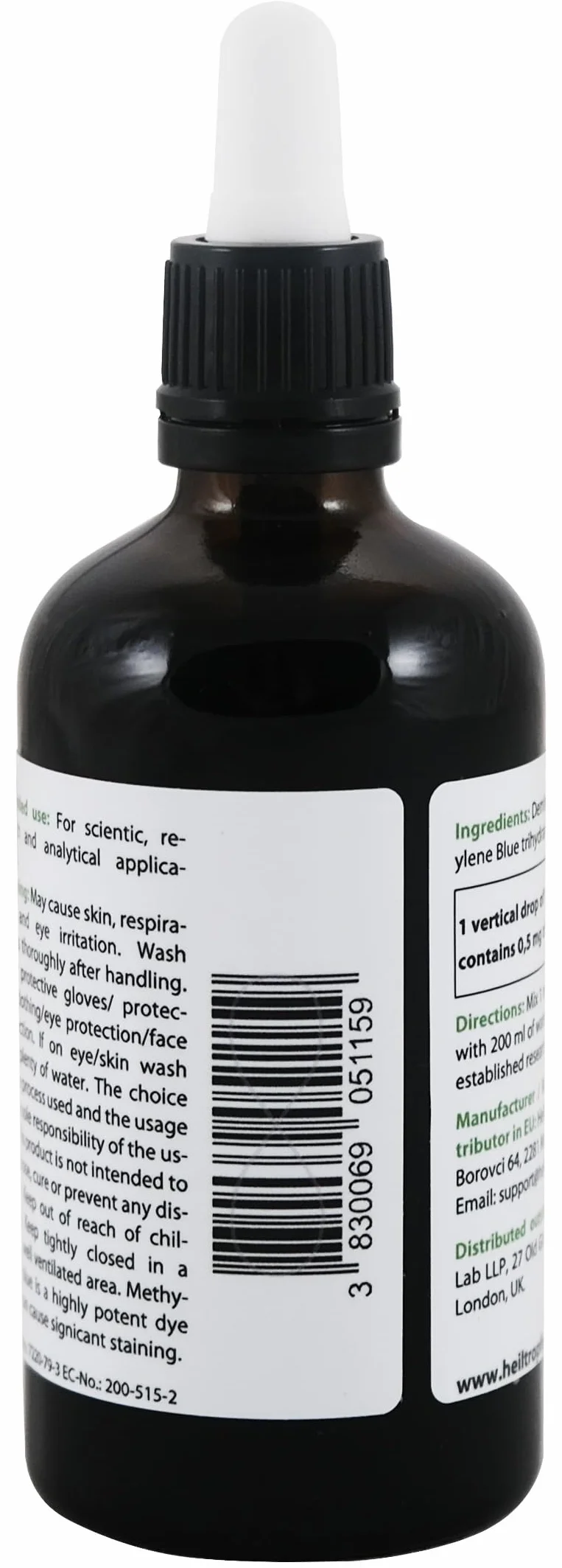 Błękit metylenowy 1% roztwór 3,4 Fl Oz - 100 ml | Zastosowanie naukowe i analityczne | Składniki klasy farmaceutycznej | Heiltropfen®