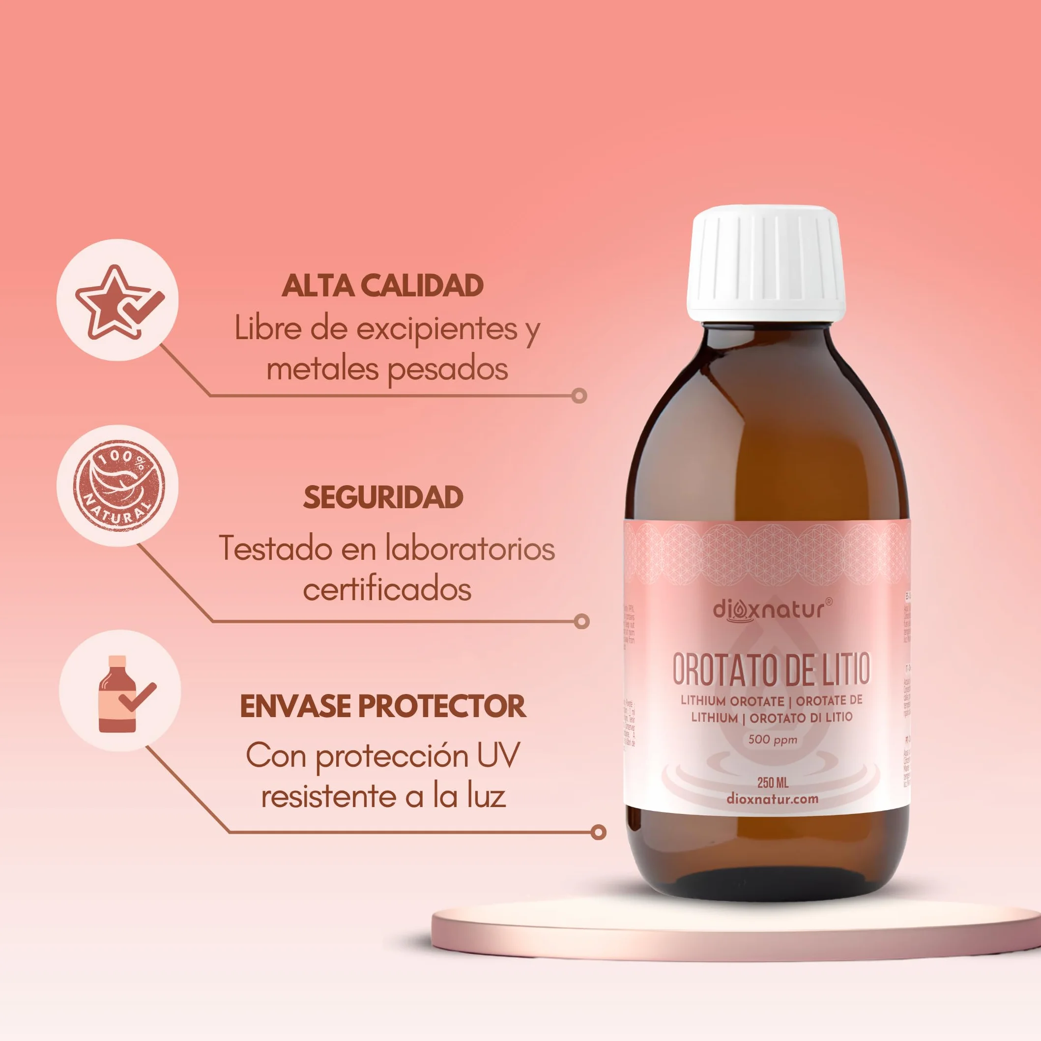 Orotan litu 250 ml 0,5 mg litu na ml 500 ppm 99% czystości ciekły lit w kroplach z pipetą