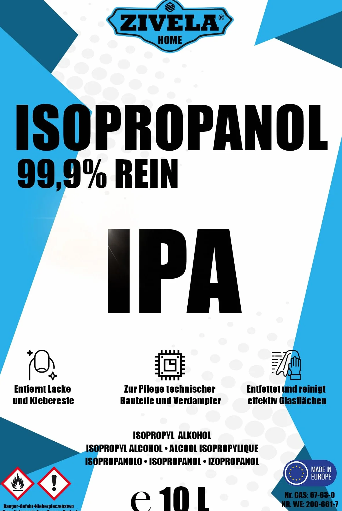 Izopropanol 99,9% | 10L izopropanolu | IPA 10L | Izopropanol do gospodarstwa domowego i elektroniki | IPA do soczewek i ekranów