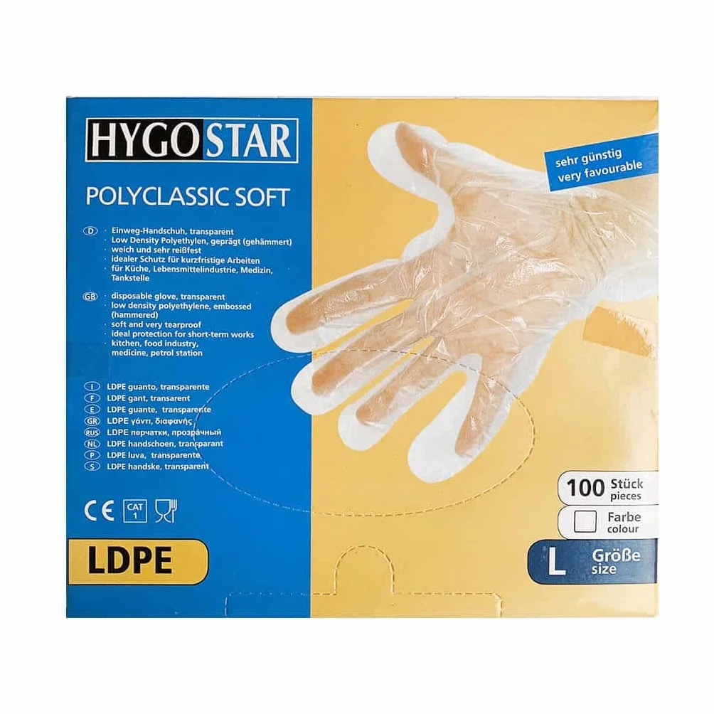 Hygostar LDPE rękawice POLYCLASSIC SOFT przezroczyste, młotkowane, rozmiar L