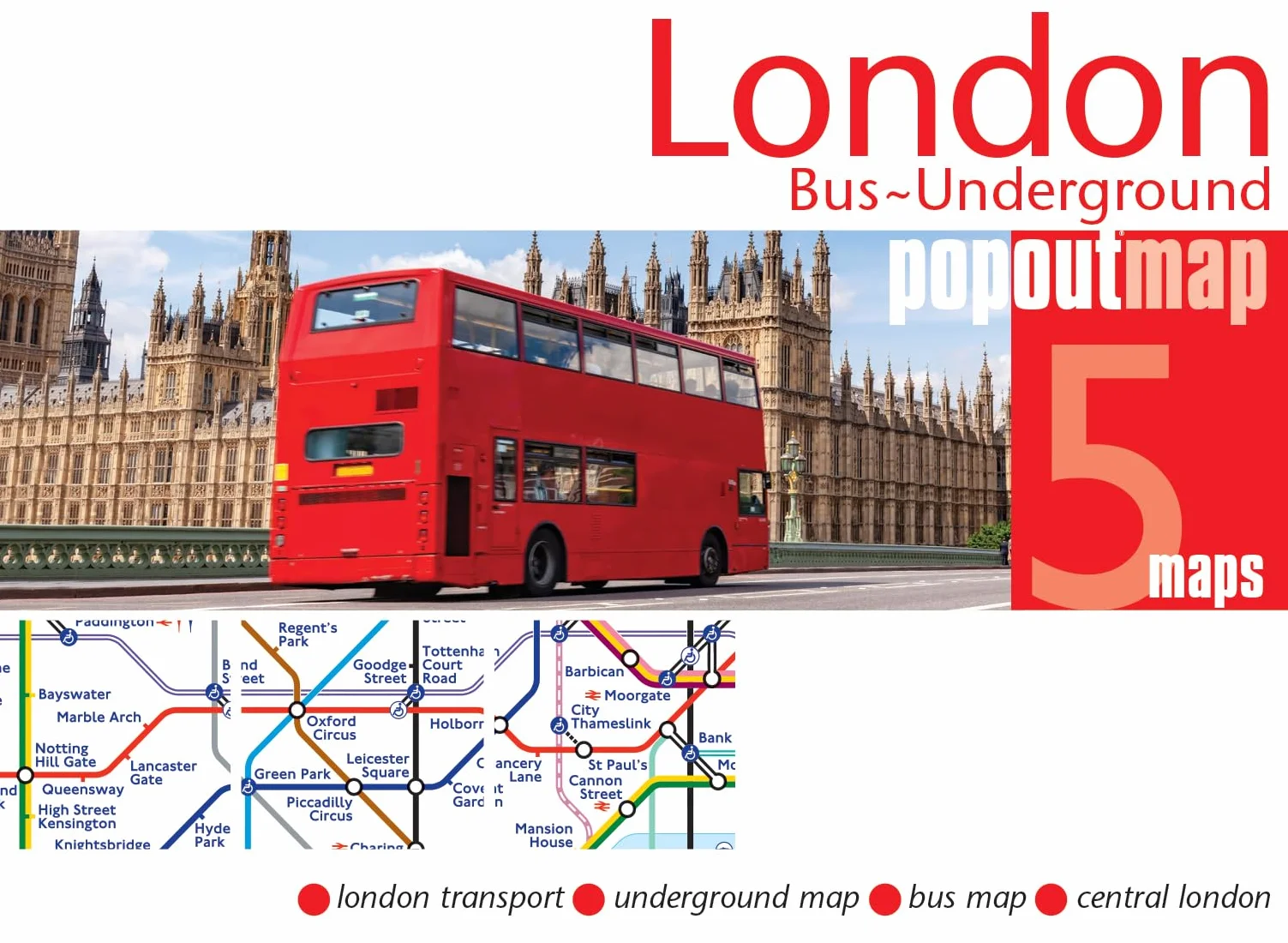 London Bus Underground Doubl: Pocket-size, pop up map showing London's bus network and entire tube network