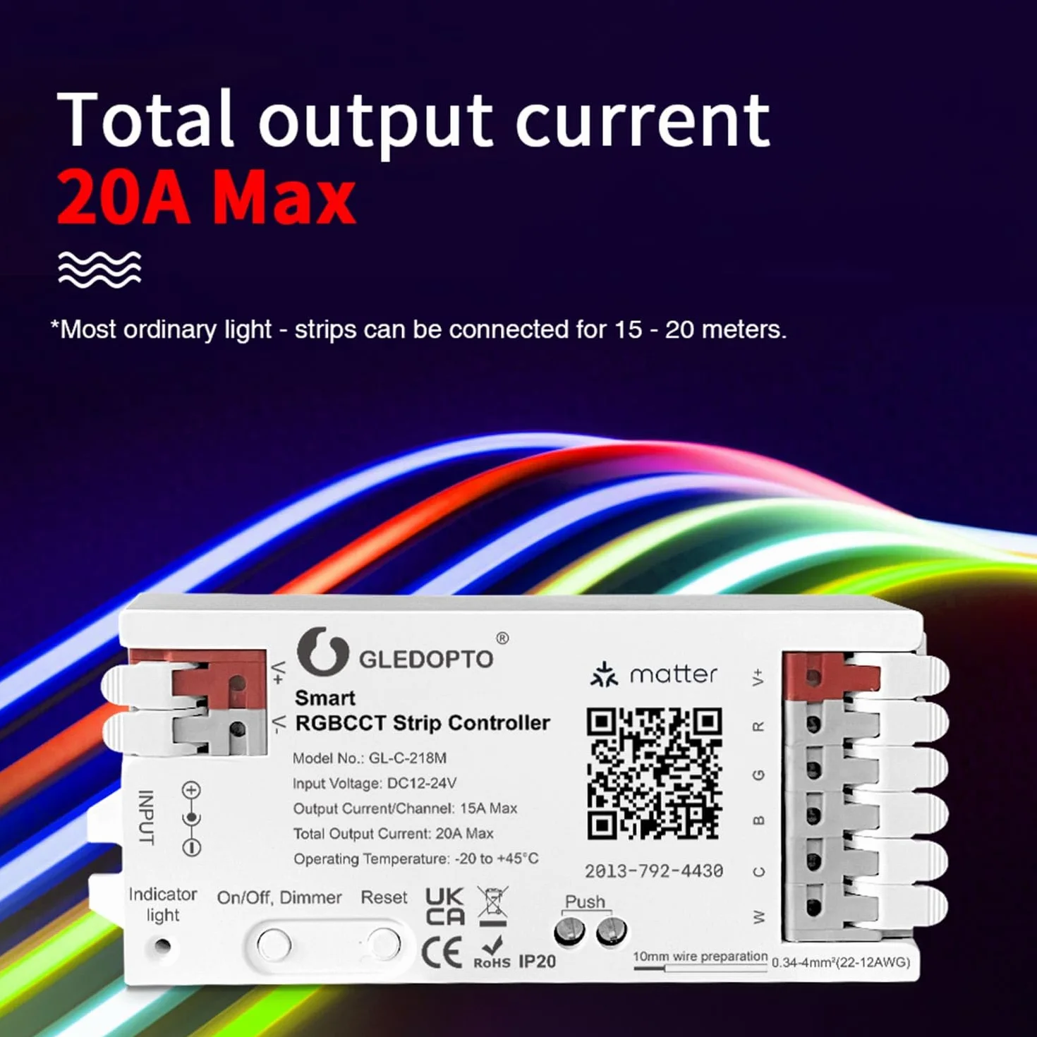GLEDOPTO Matter WiFi RGBCCT 5-kanałowy kontroler LED 12-24 V PWM 20 A Smart Home GL-C-218M