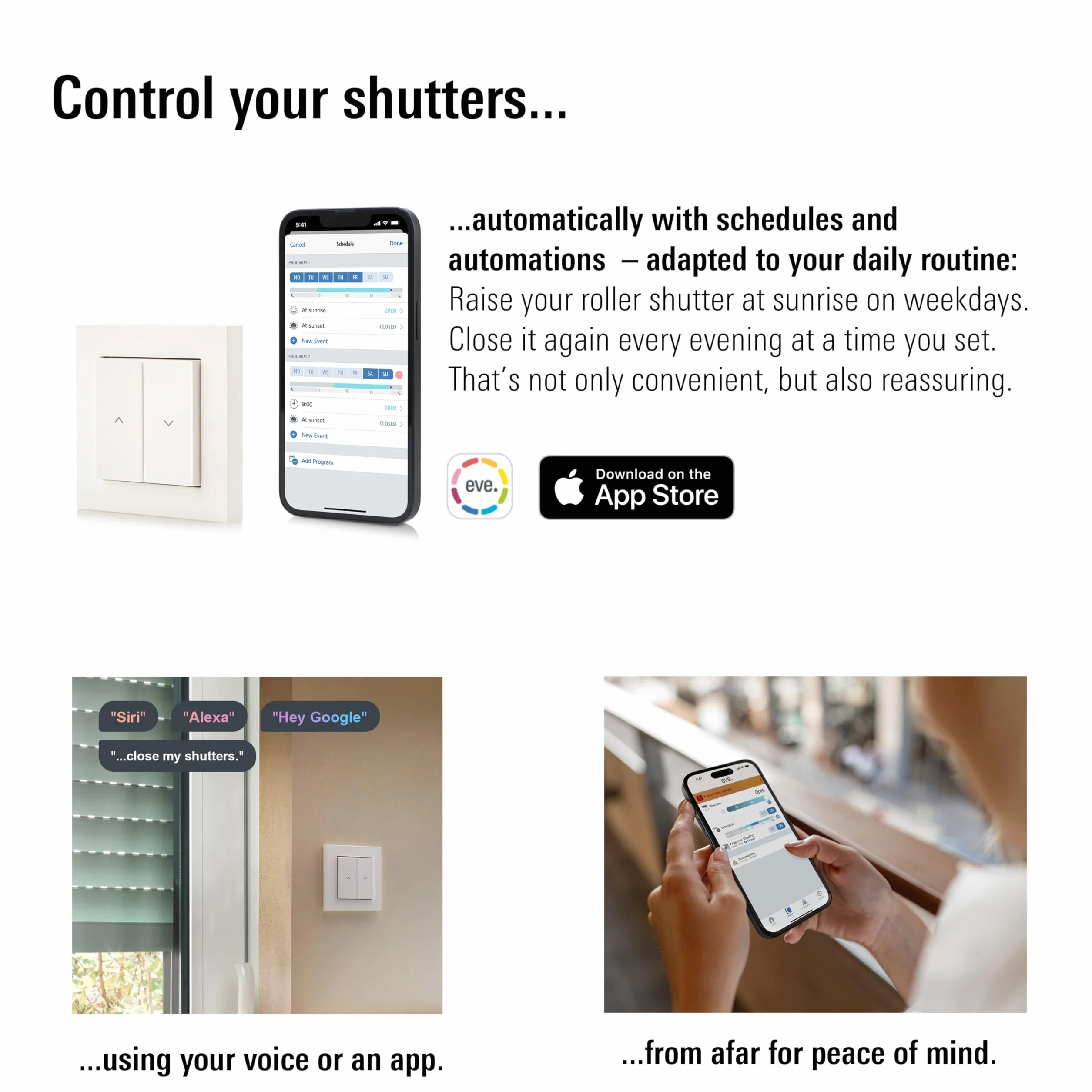 Eve Shutter Switch (Matter) 3 sztuki - Smarte Rollladensteuerung für Alexa;Apple Home;Google;SmartThings; App- und Sprachsteuerung; Automationen; benötigt Thread Border Router und Nullleiter