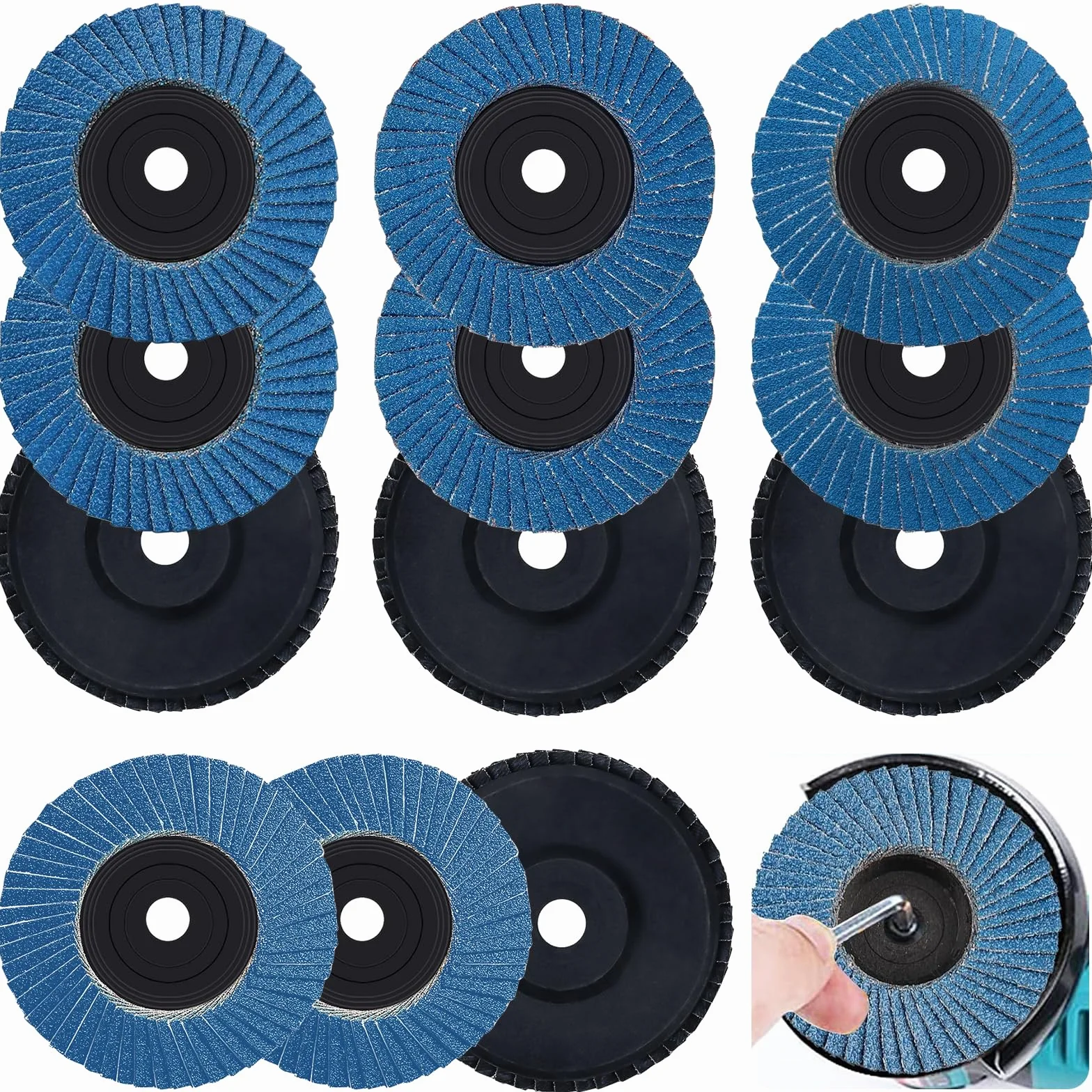 12 sztuk tarcz wachlarzowych, krążki wachlarzowe 76 mm, ziarnistość 40/60/80/120, tarcze lamelowe, odpowiednie do szlifierek kątowych i polerskich (niebieskie)