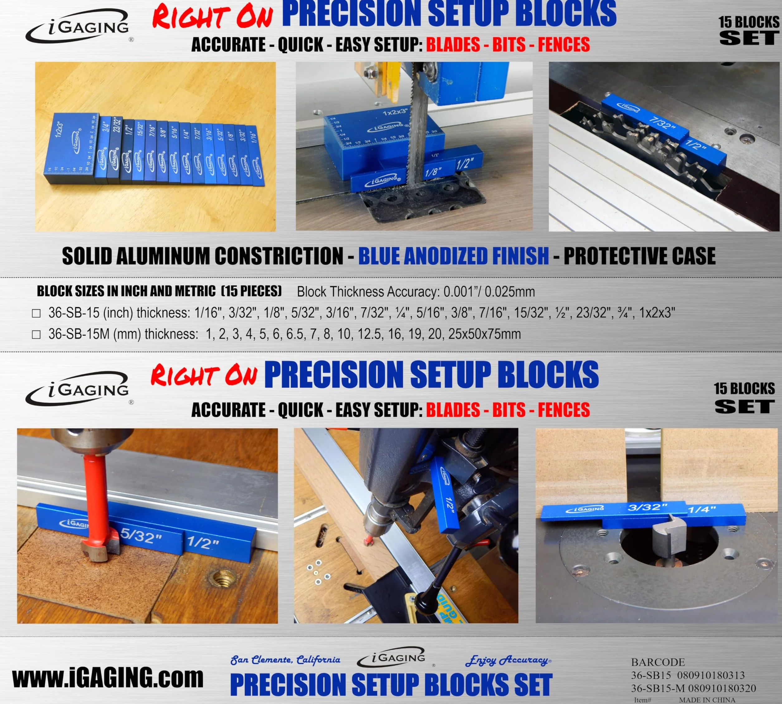 iGaging Setup Block Bar Gauge Precision Aluminium 15 sztuk
