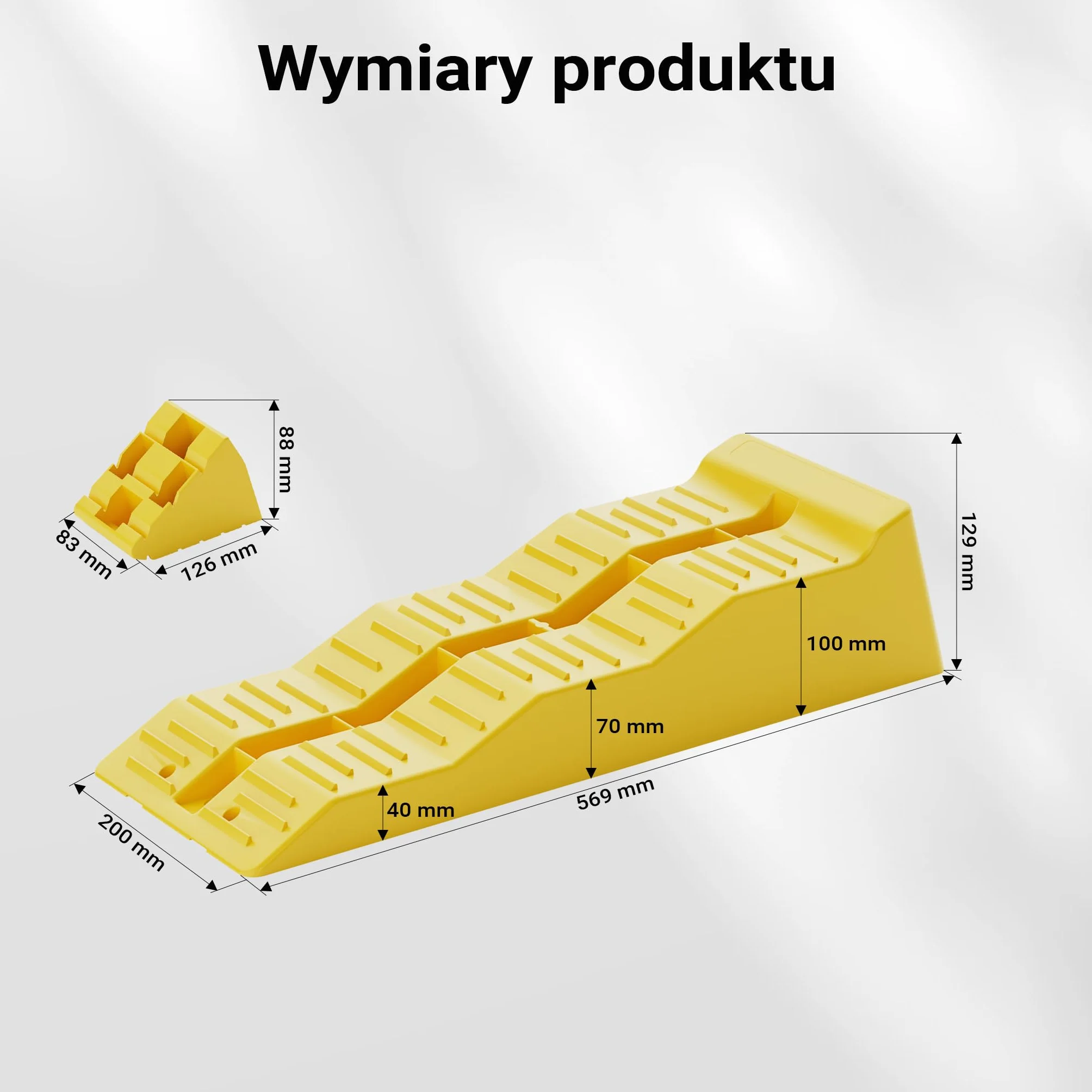 Wiltec Klin najazdowy samochodowy 2szt do 3 ton na parę, żółte podjazdy z tworzywa HDPE o 3 wysokościach 4/7/10 cm, platformy najazdowe z blokadami