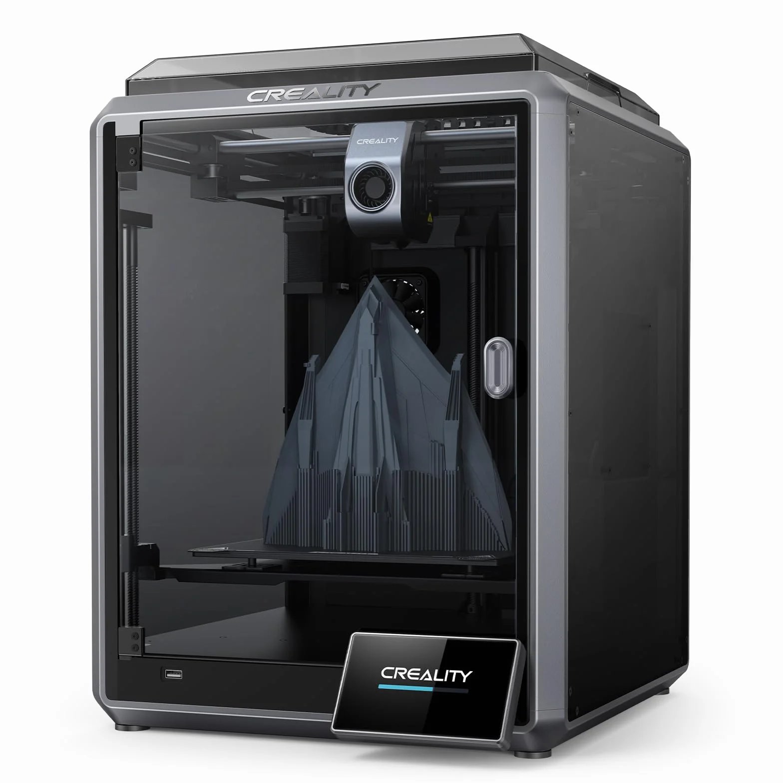 Creality K1 Drukarka 3D, prędkość druku 600 mm/s dwurdzeniowy procesor 1,2 GHz wysoka temperatura 300°C dysze drukujące 3D wyświetlacz LCD funkcja automatycznego poziomowania