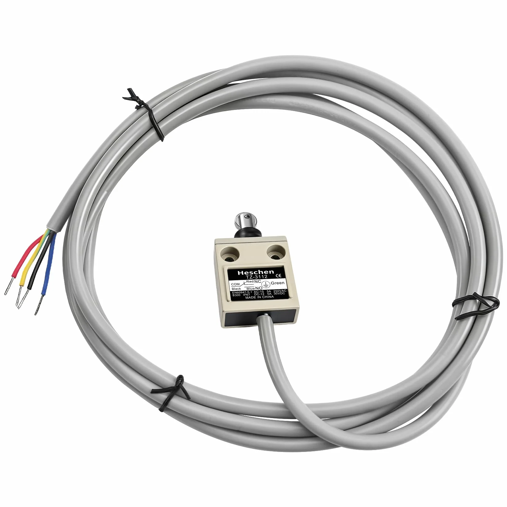 Heschen Kompaktowy, wstępnie okablowany wyłącznik krańcowy TZ-3112 uszczelniony skuter SPDT NO + NC Momentary AC 250 V 5 A IP67 wodoszczelny