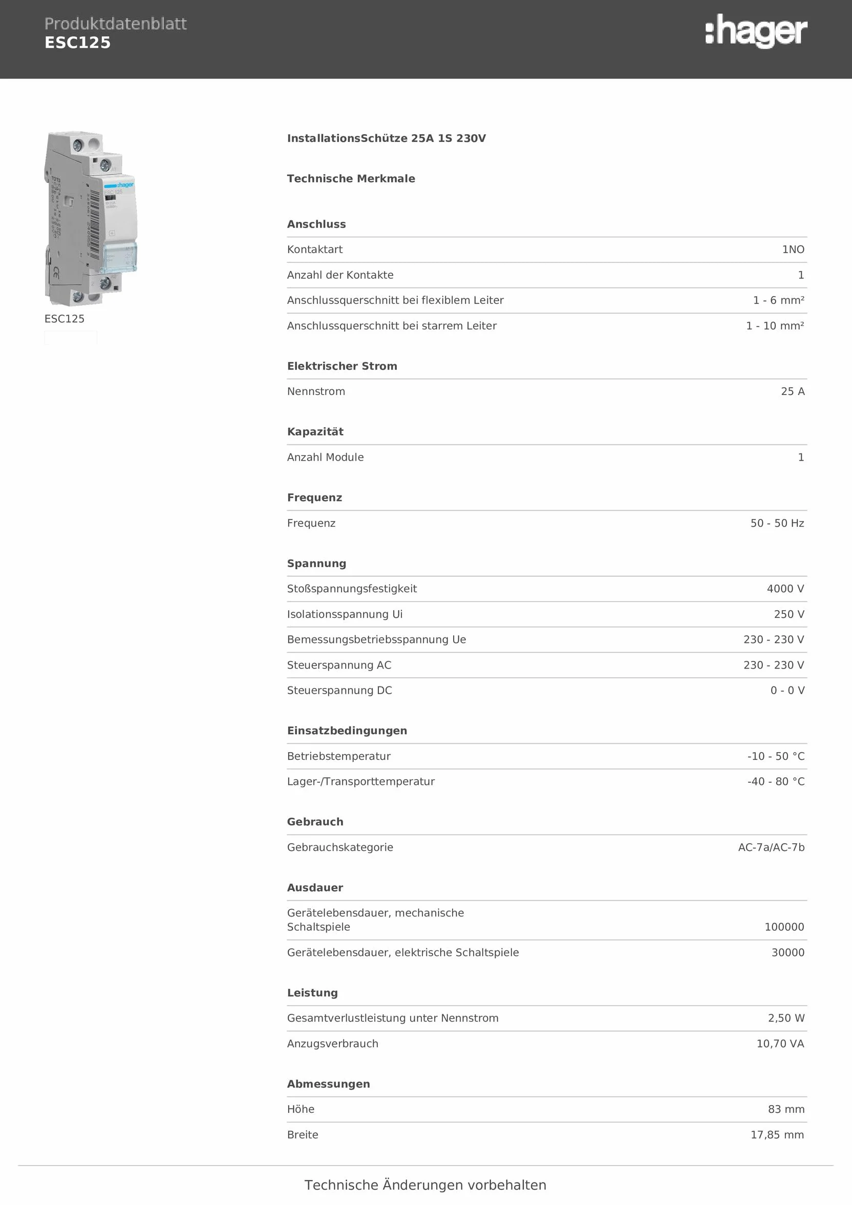 Stycznik, 25A, 1NA, 230V