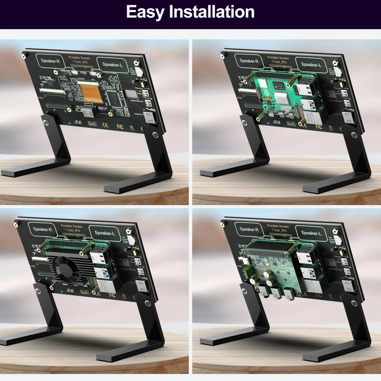 InnoMaker 7-calowy Wyświetlacz LCD IPS z Pojemnościowym Ekranem Dotykowym 1024x600 Monitor HDMI do Raspberry Pi 5/4B/3B+/3B/B+, Wbudowane Podwójne Głośniki, Obsługa DAC/DAC PRO/AMP/AMP PRO
