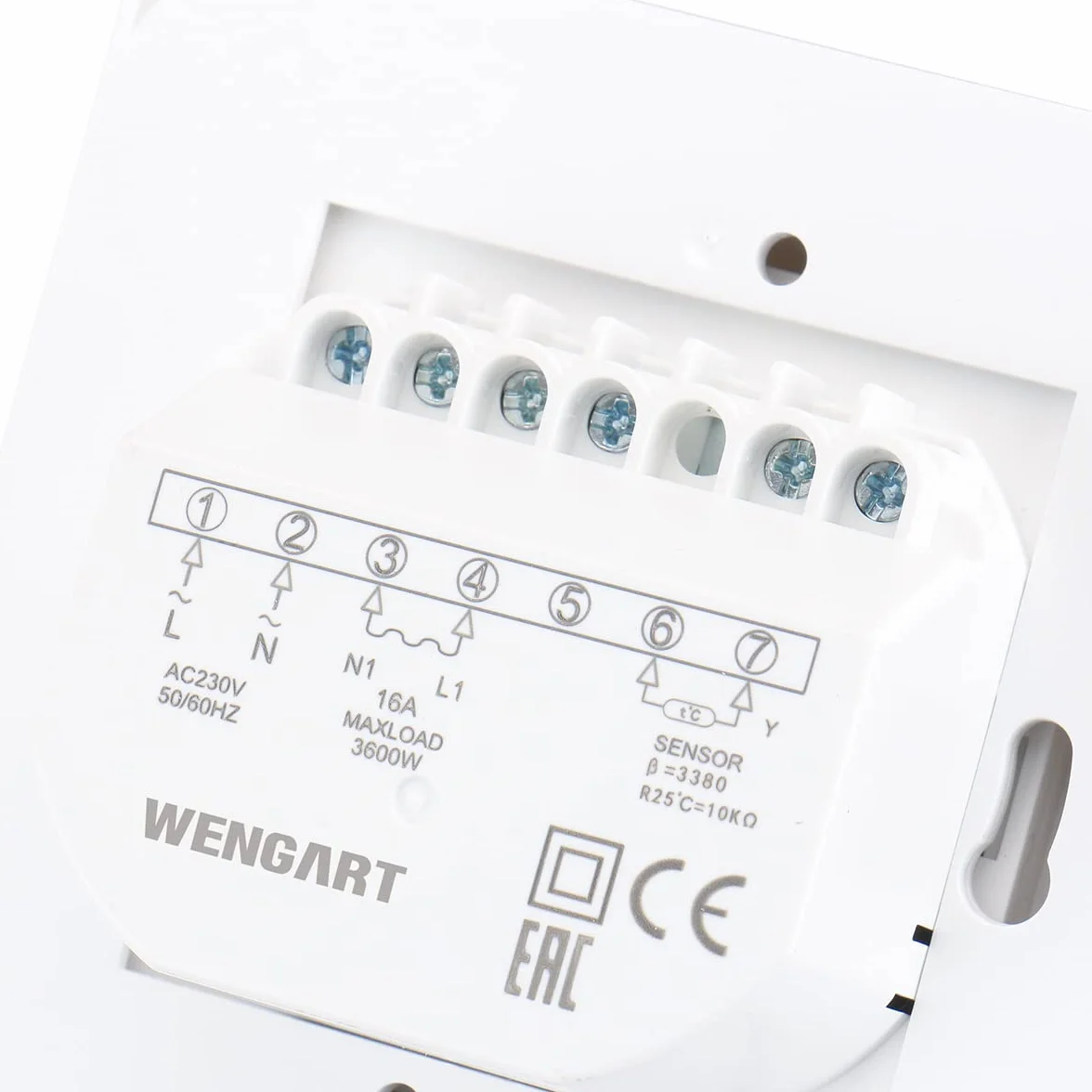 Wengart Termostat mechaniczny WG01, AC 230 V 16 A do elektrycznych urządzeń grzewczych z czujnikiem podłogowym, biały
