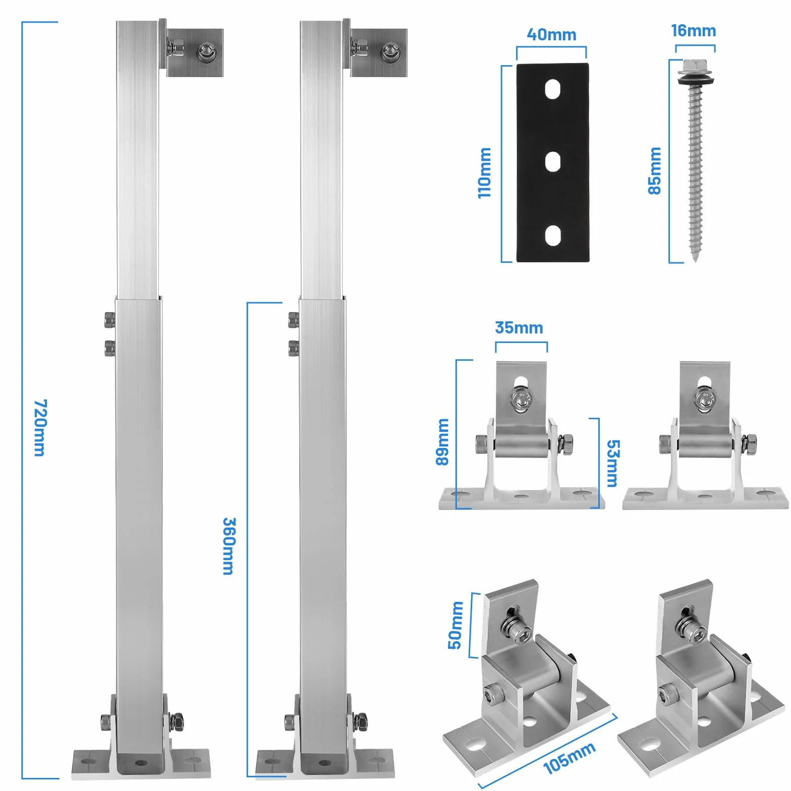 Uchwyt na panel słoneczny, aluminiowy uchwyt na panel słoneczny regulowany kąt 15°–30° (TYN1-ROMF54)