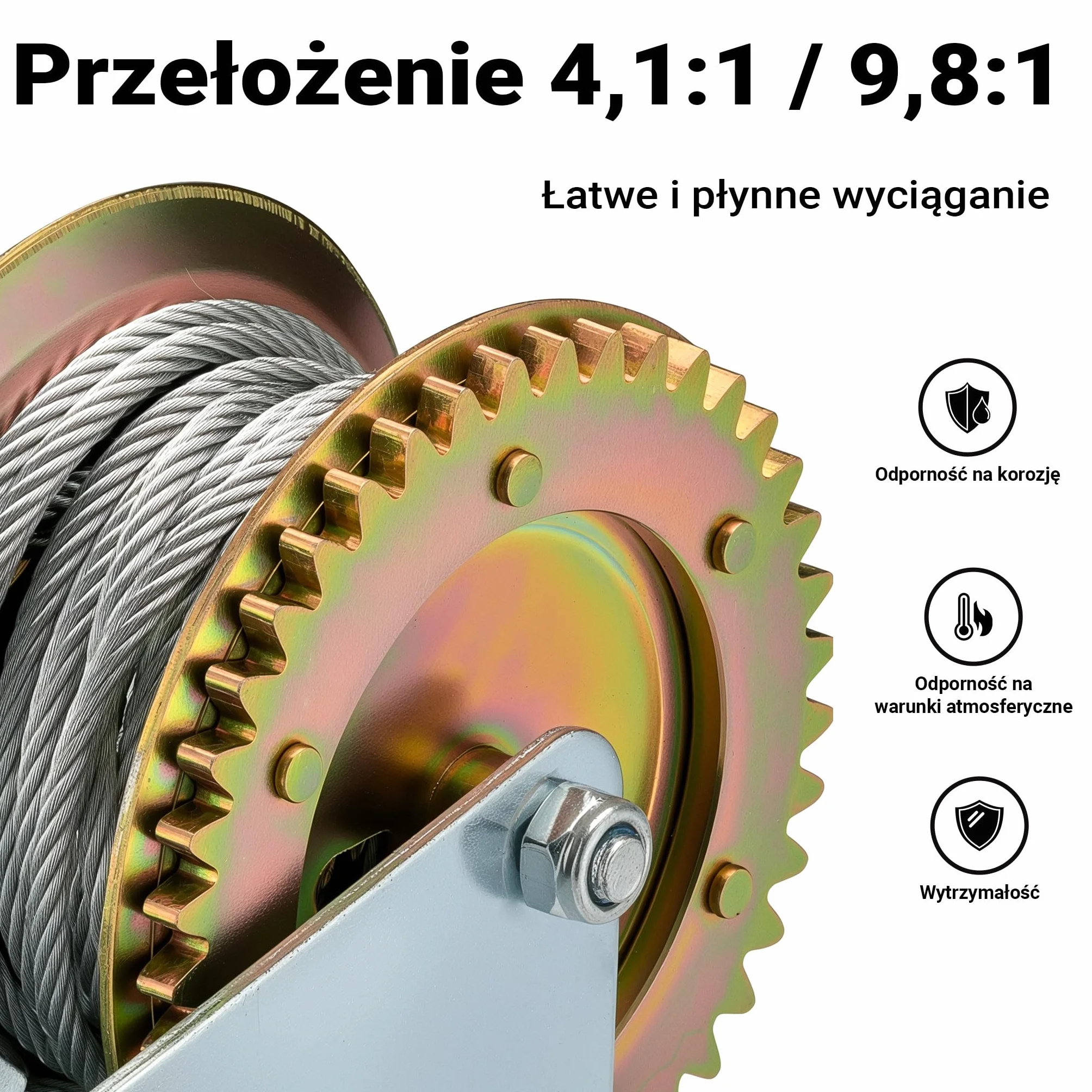 Wiltec ręczna wciągarka linowa 1100kg przełożenie 4:1 8:1 170x175x240mm lina 8m