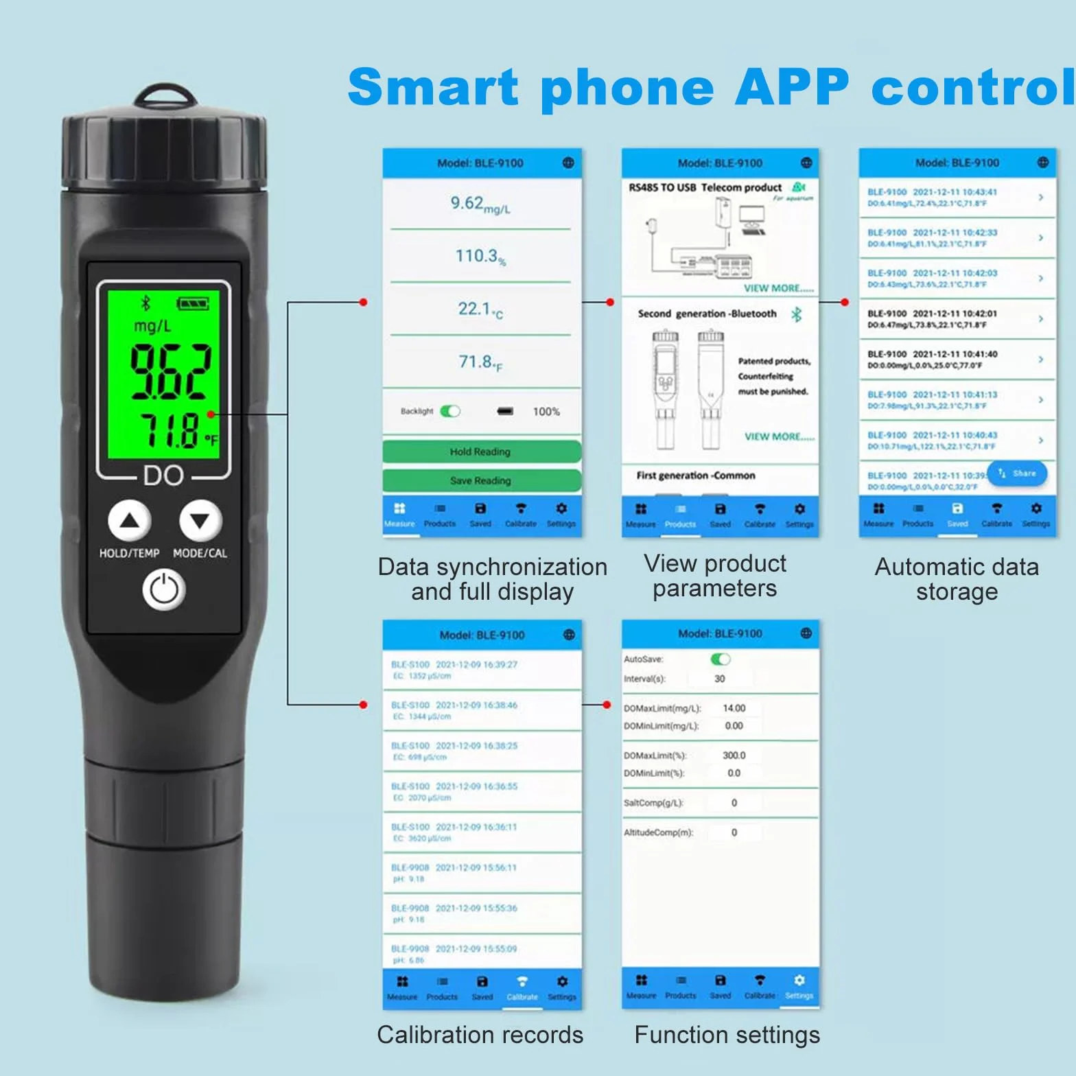 BLE-9100 Bluetooth detektor tlenu do wody, miernik tlenu rozpuszczonego do stawu rybnego akwarium akwakultury