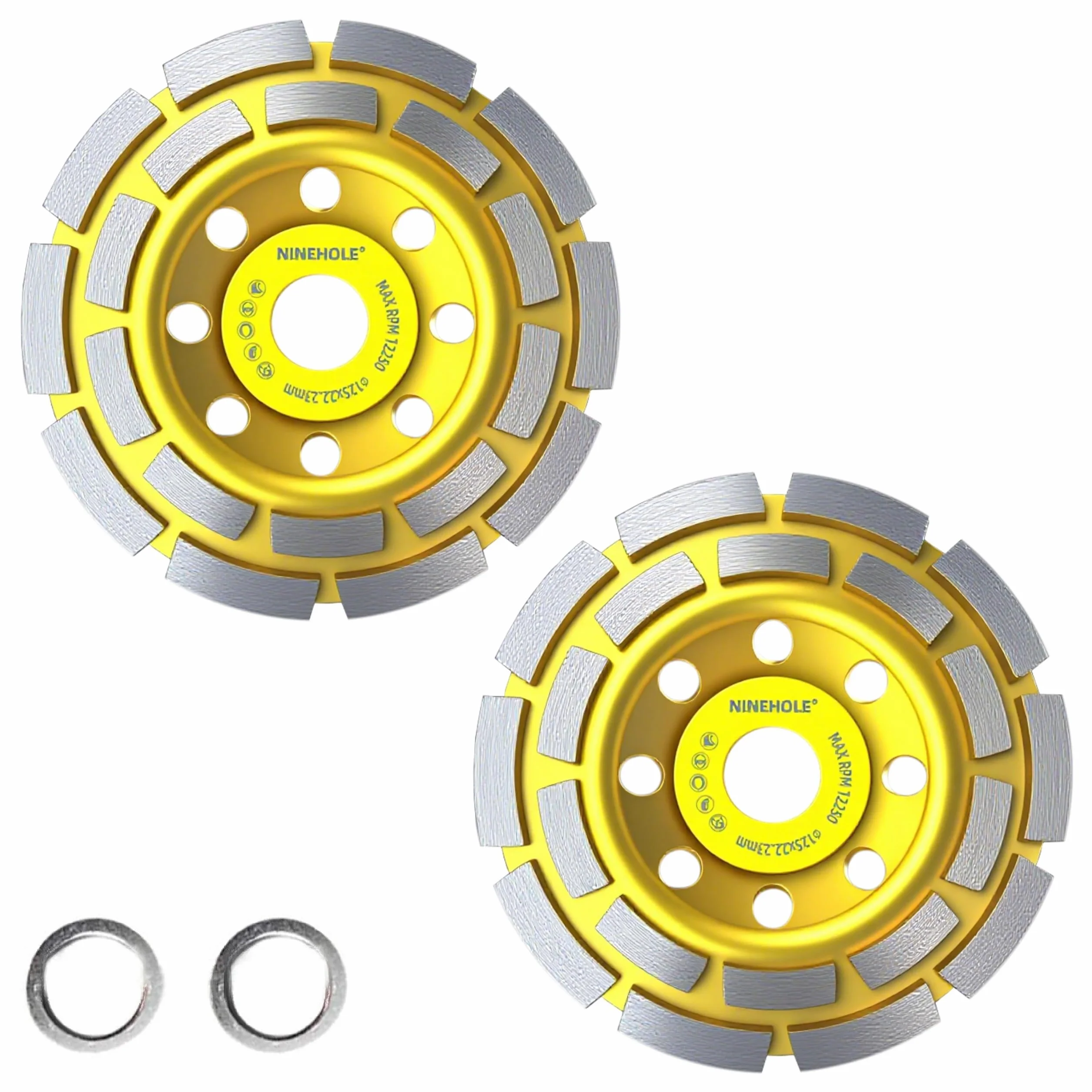 2pcs Diamentowa ściernica garnkowa 125 x 22,23 mm, podwójny rząd srebrna diamentowa głowica szlifierska, do beton, kamień naturalny, jastrych, mury uniwersalne