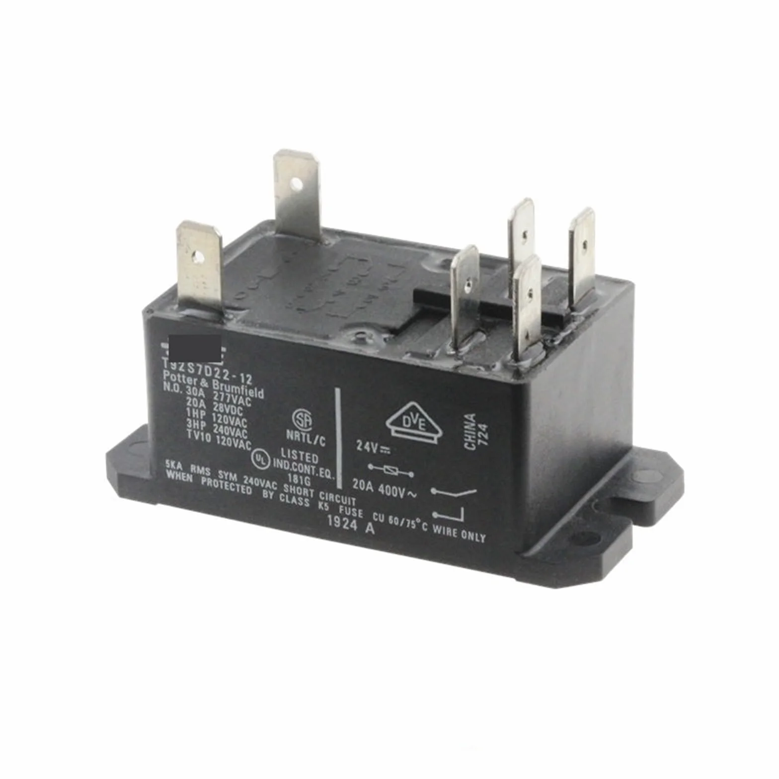 1 x przekaźnik mocy T92S7D22-12 T92S7D22-24 12VDC 24VDC 30A 250VAC 6PIN Przekaźnik ogólnego przeznaczenia DPST-NO (2 formy A) 12 VDC(T92S7D22-24 (24 V)