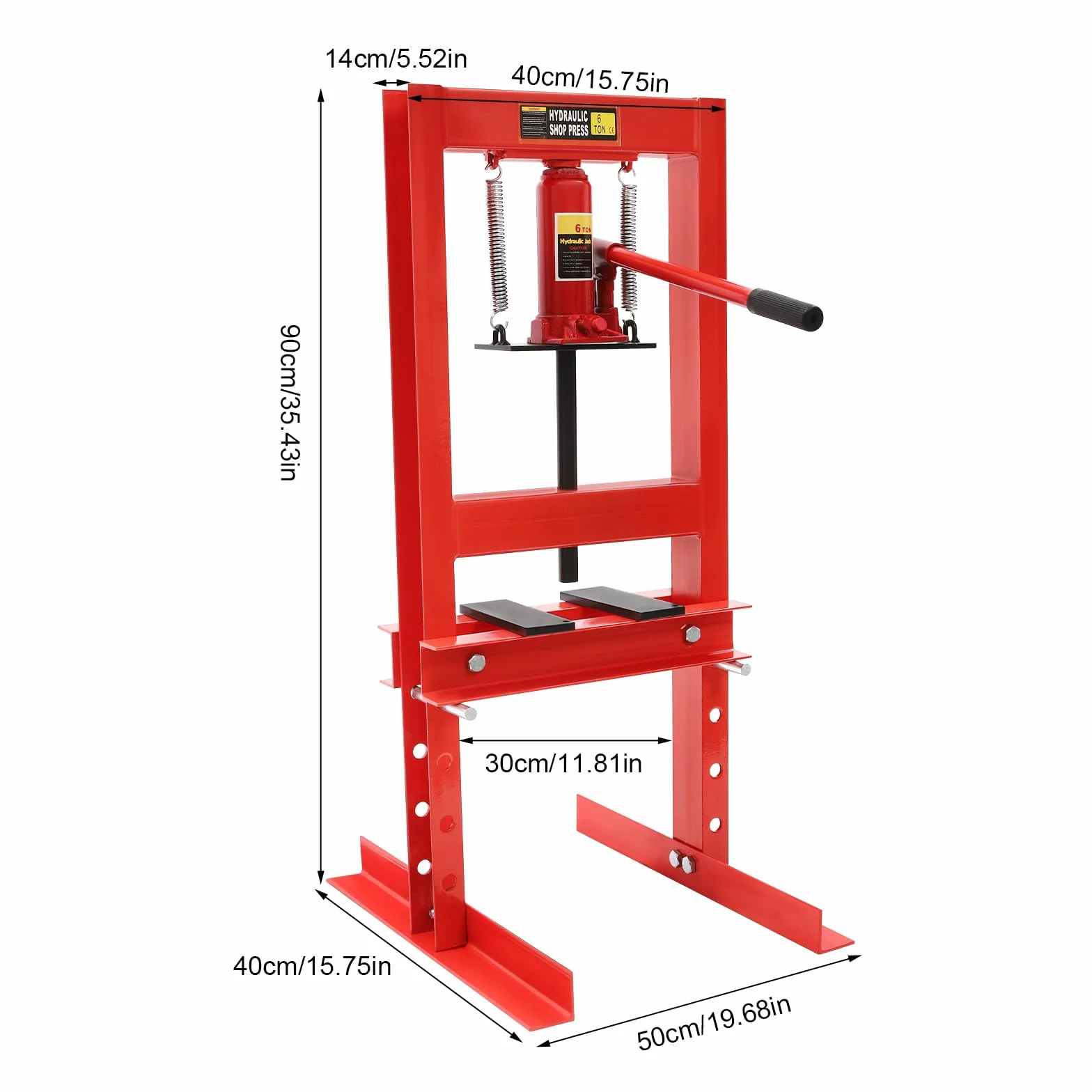 Prasa hydrauliczna 6T z regulacją wysokości, prasa warsztatowa 0-28 cm, do warsztatu, ręczna prasa hydrauliczna, stal węglowa, profesjonalna prasa ramowa z uchwytem, do warsztatów