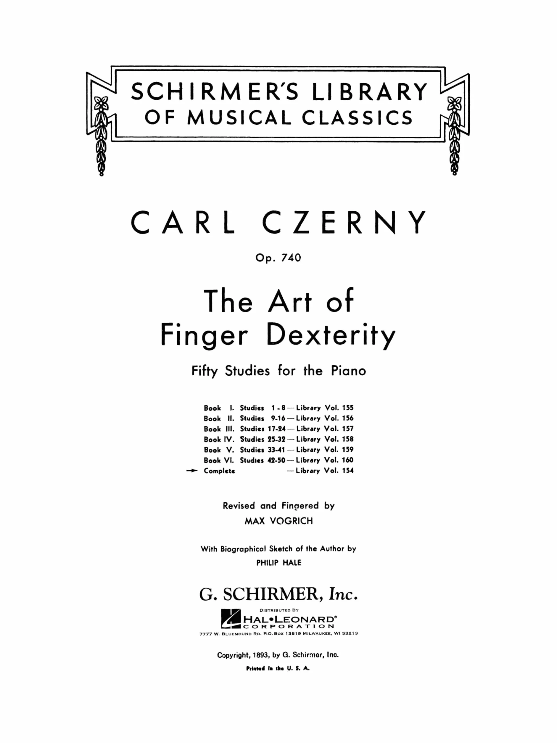 Carl czerny: the art of finger dexterity op.740 (complete) piano: Schirmer Library of Classics Volume 154 Piano Technique