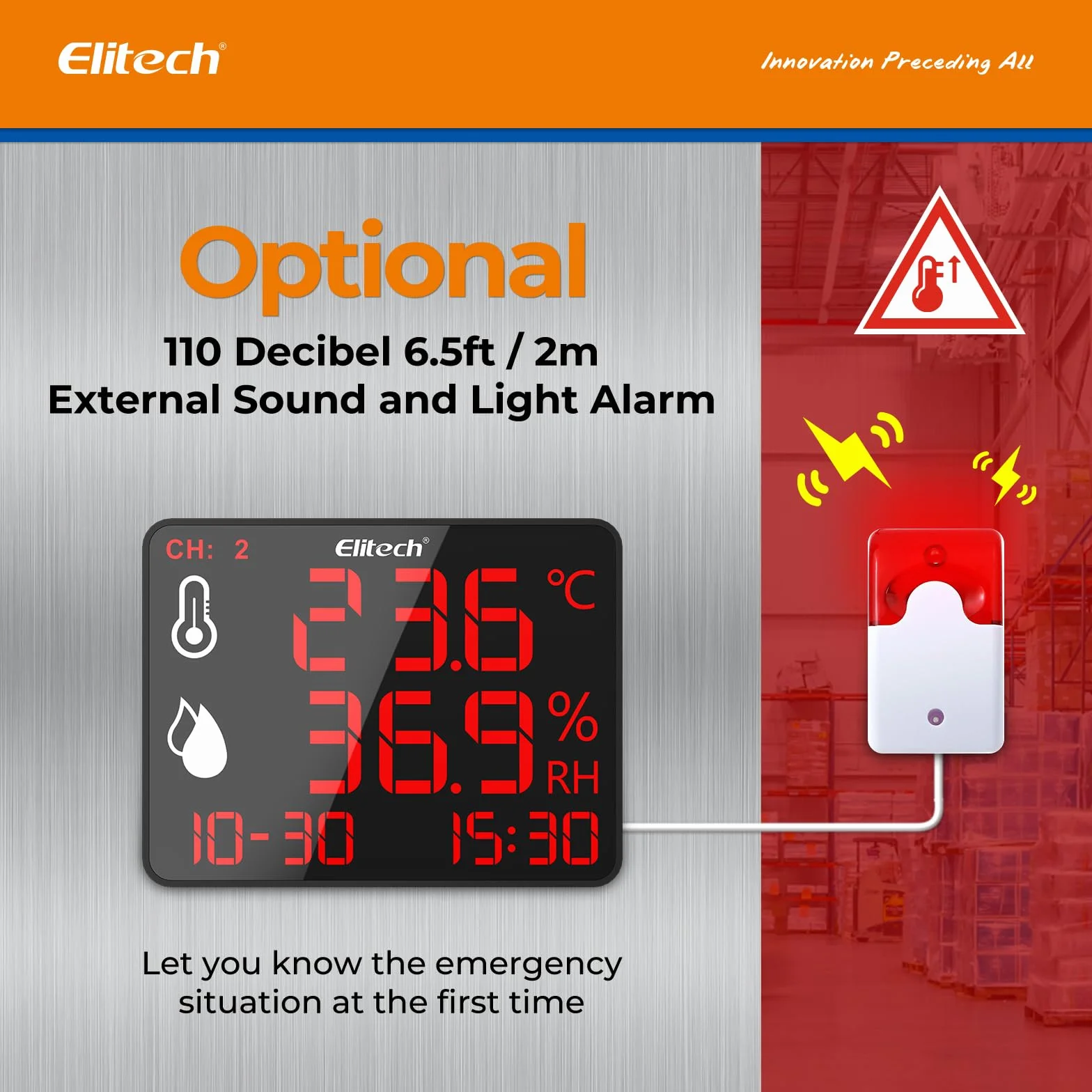 Elitech Cyfrowy termometr z higrometrem z podwójną sondą zewnętrzną 2x2m, rejestrator Bluetooth 30000 punktów, duży ekran do magazynu szklarni laboratoryjnej, DR-230-THDE