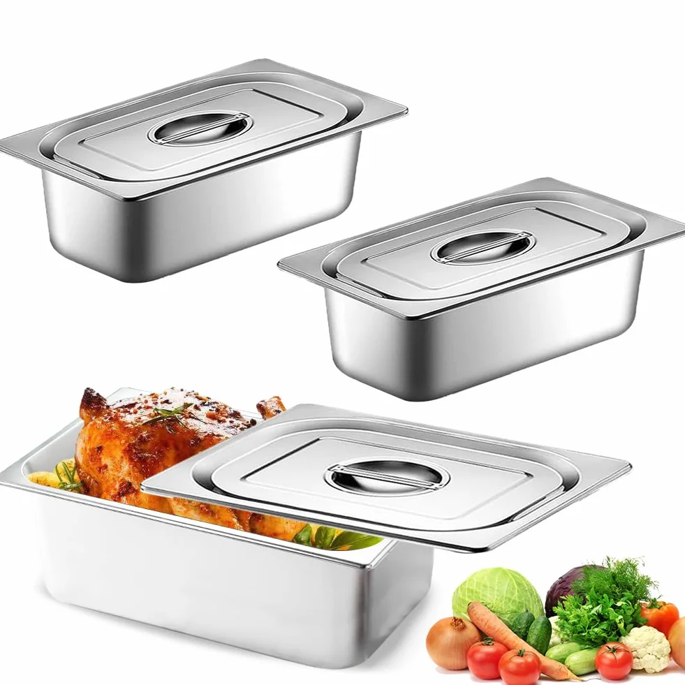 Zestaw misek do panierowania, 3 sztuki, 1/3 pojemników ze stali nierdzewnej z pokrywką, zestaw do panierowania kotletów, odporne na wysokie temperatury, pojemniki gastronomiczne, kotlety mięsne, ryby