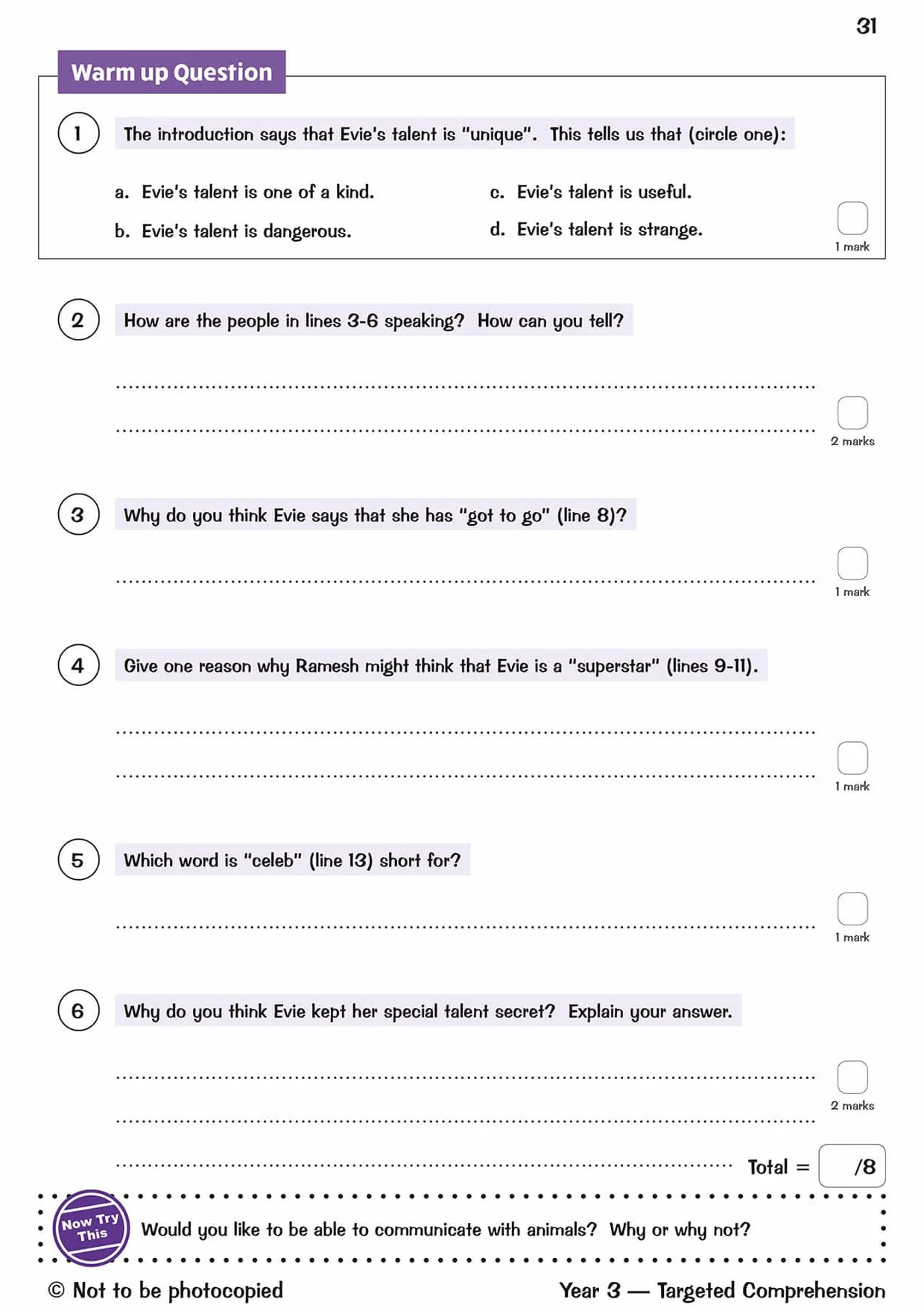 KS2 English Year 3 Reading Comprehension Targeted Question Book - Book 1 (with Answers)