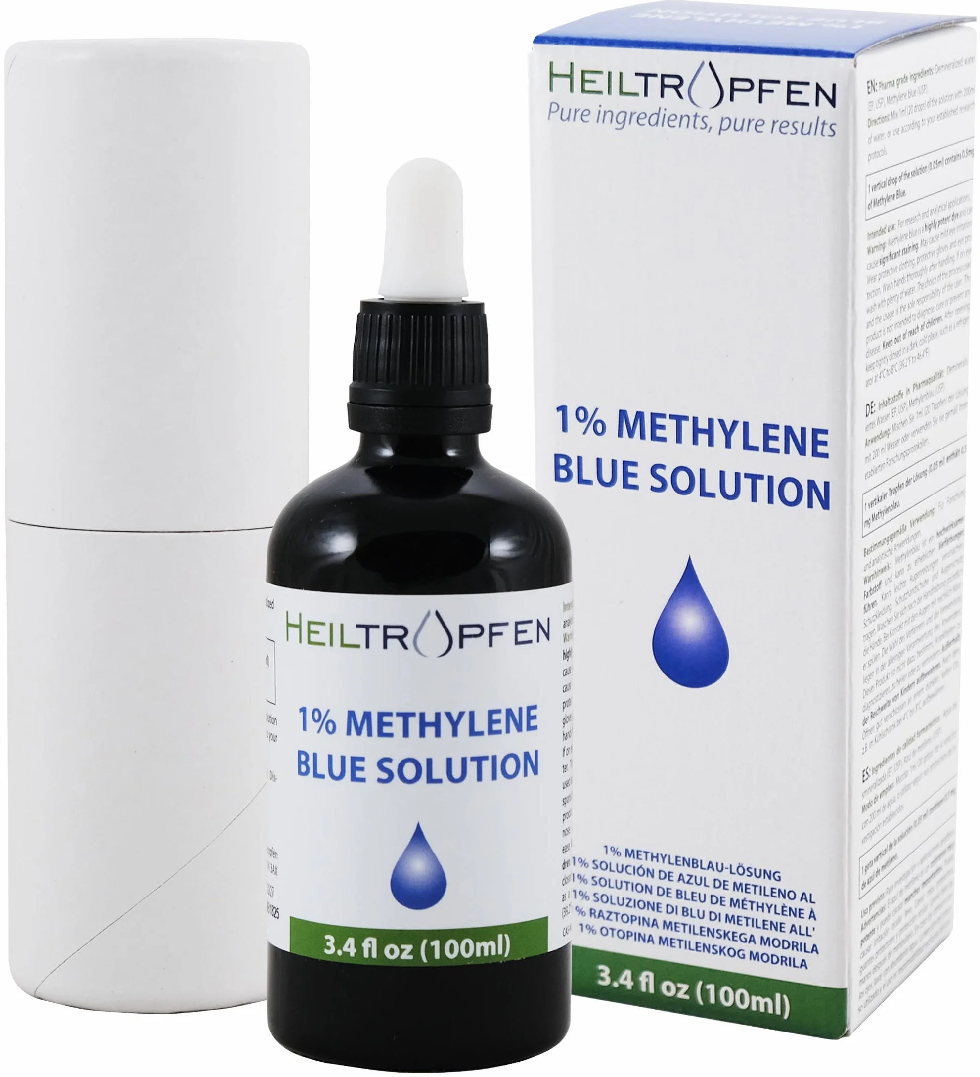 Błękit metylenowy 1% roztwór 3,4 Fl Oz - 100 ml | Zastosowanie naukowe i analityczne | Składniki klasy farmaceutycznej | Heiltropfen®