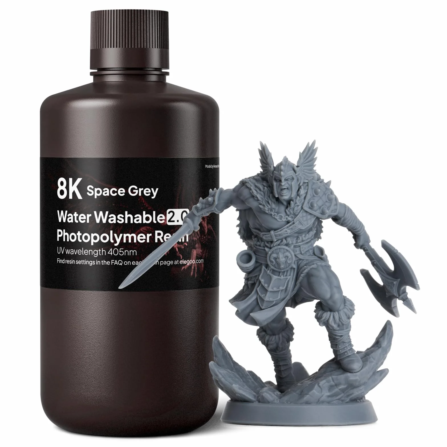 ELEGOO Żywica 8K 405 nm, zmywalna woda, do drukarki 3D, z mniejszym kurczeniem się i wyższą precyzją, do drukarek LCD/DLP/SLA/3D, szara kosmiczna 2,0, 1 kg