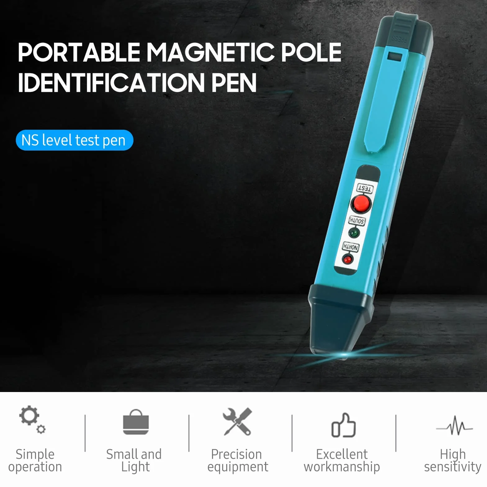 ZJchao Magnetyczny Tester Polaryzacji, Mini Przenośny Detektor Magnesów Pióra Zidentyfikuj Narzędzia z 2 światłami LED na Północ i, Używane do Testu Polaryzacji i Testu Cewki