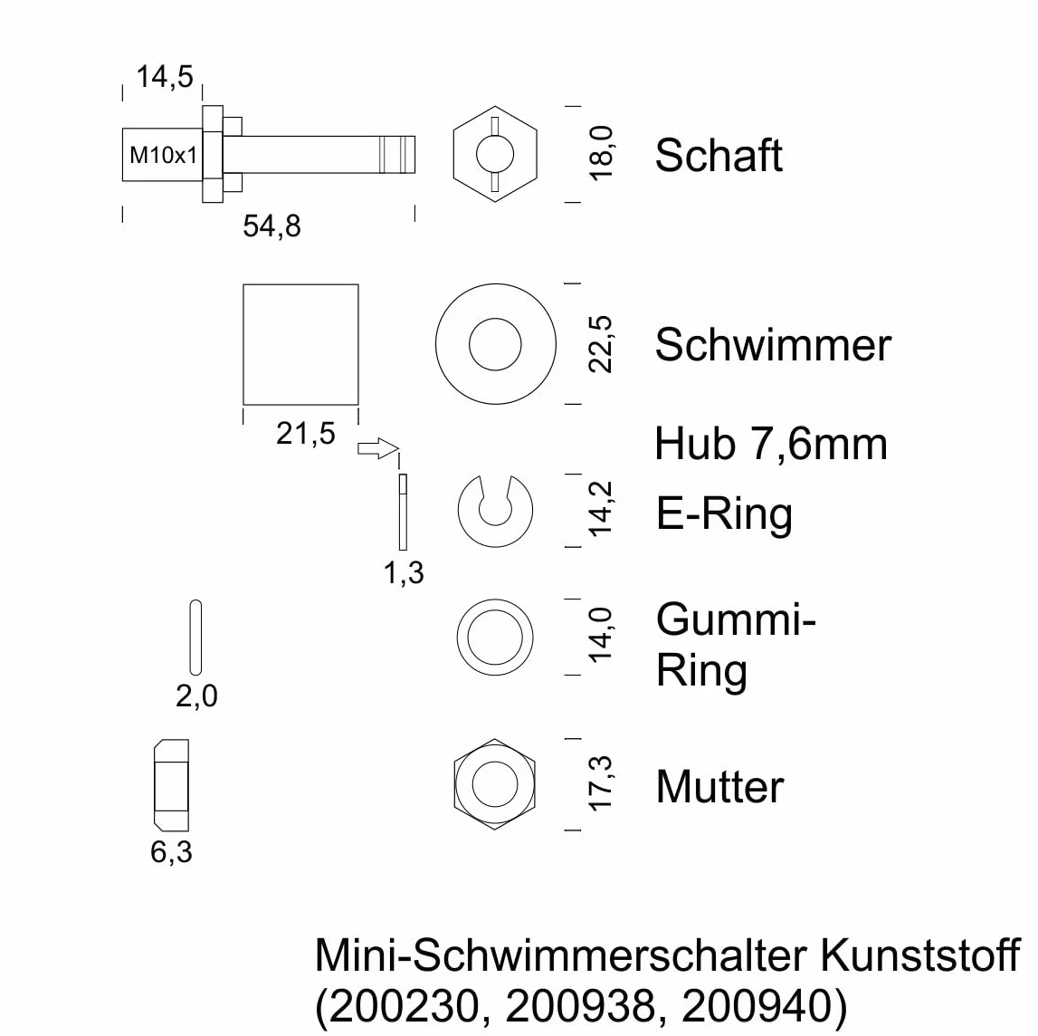 Schabus 200940 Mini Float Switch Feeling Empty 2,50 m