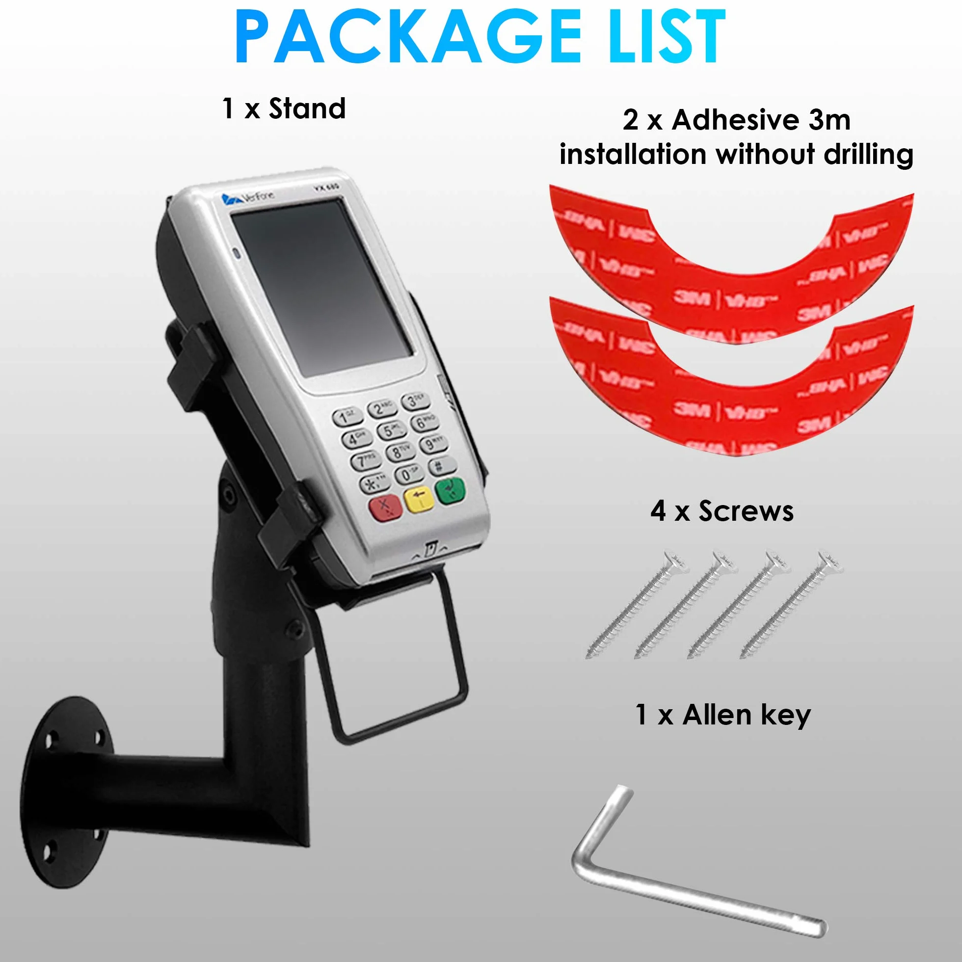 Ergonomiczny uchwyt do terminala płatniczego VeriFone VX 680 - uchwyt terminala płatniczego z uchwytem, obrót o 180°, nachylenie 45°, montaż od ściany do ściany