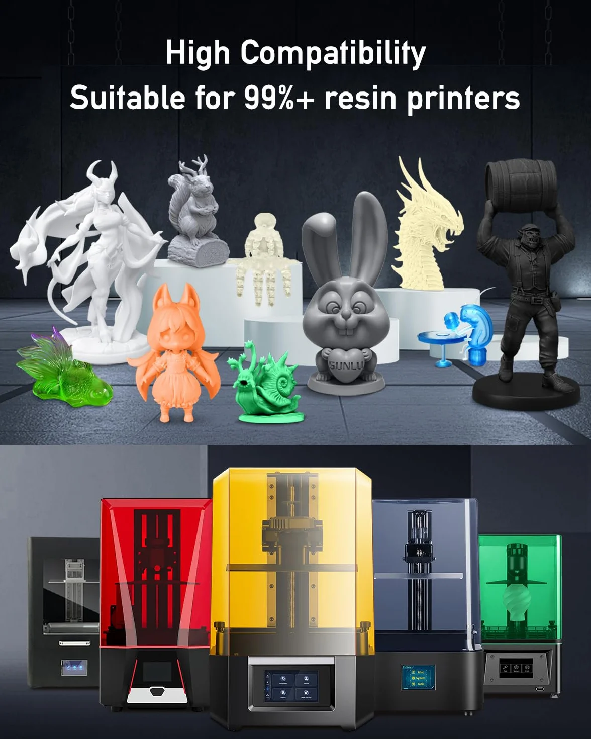 SUNLU Żywica ABS-Like do drukarki 3D 3KG, szybka żywica utwardzana UV 405 nm do druku 3D LCD/DLP/SLA, nie kruche i wysoka precyzja, szara 3000 g