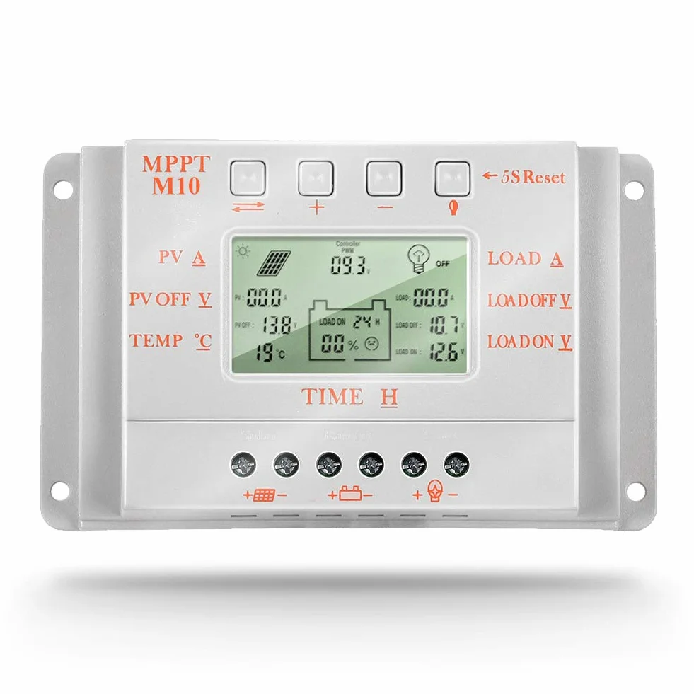 SolaMr 10A Solar Charge Controller 12V/24V Auto Identification Voltage Intelligent Regulator z wyświetlaczem LCD - M10