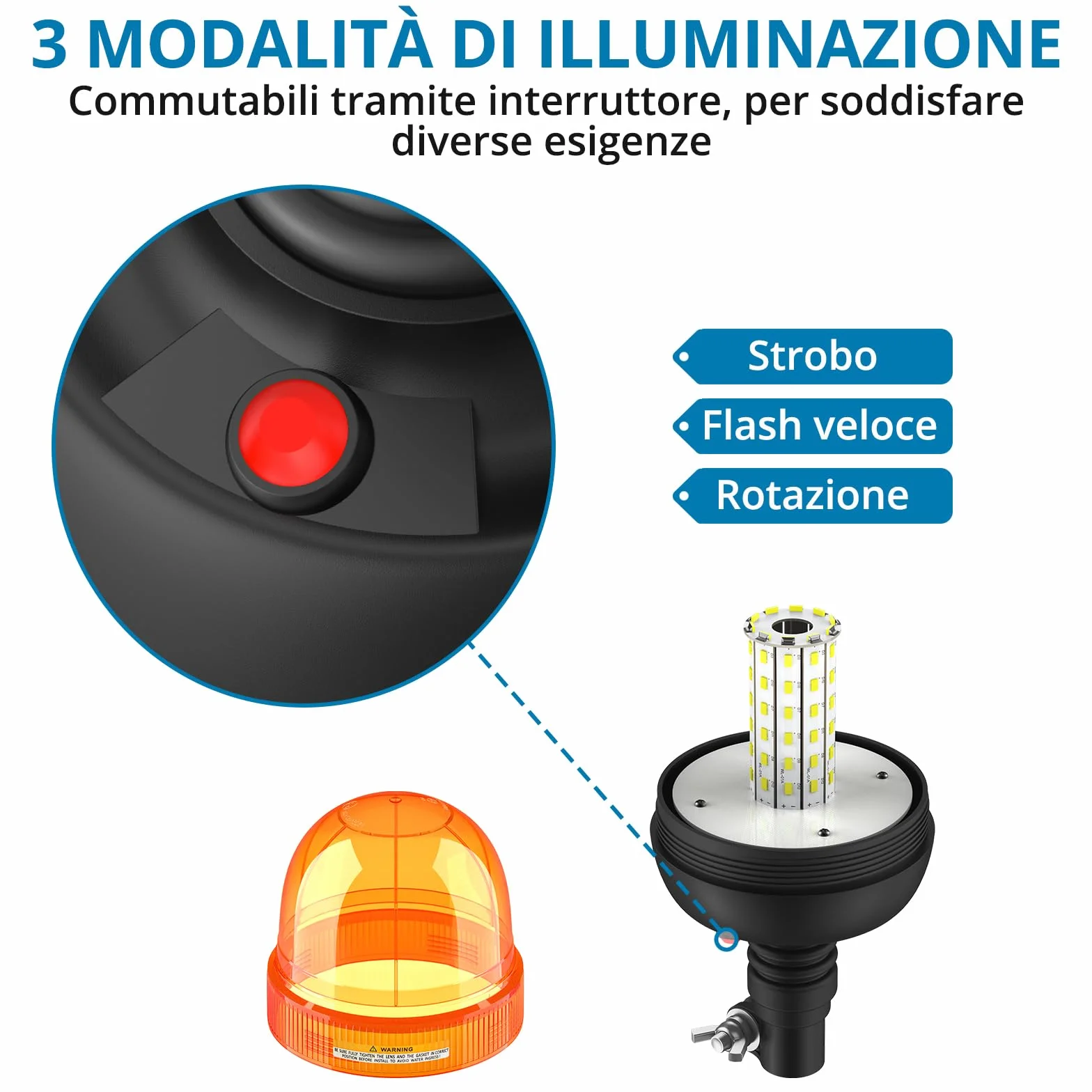 AUTOUTLET 2 x lampa ostrzegawcza z 60 diodami LED, Amber, 12 V/24 V, z 3 trybami oświetlenia, dopuszczenie do ruchu drogowego R10 E9, wodoszczelna, pyłoszczelna, do traktorów, ciężarówek i samochodów