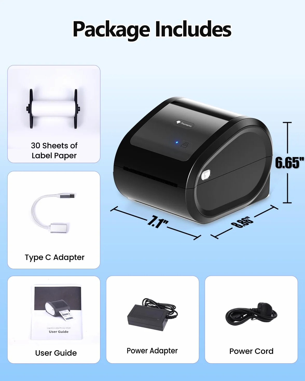 Phomemo 520BT - 4x6 termiczna drukarka etykiet Bluetooth do DHL, UPS, wysyłka paczek, kompatybilna z małymi firmami, ebay i Amazon