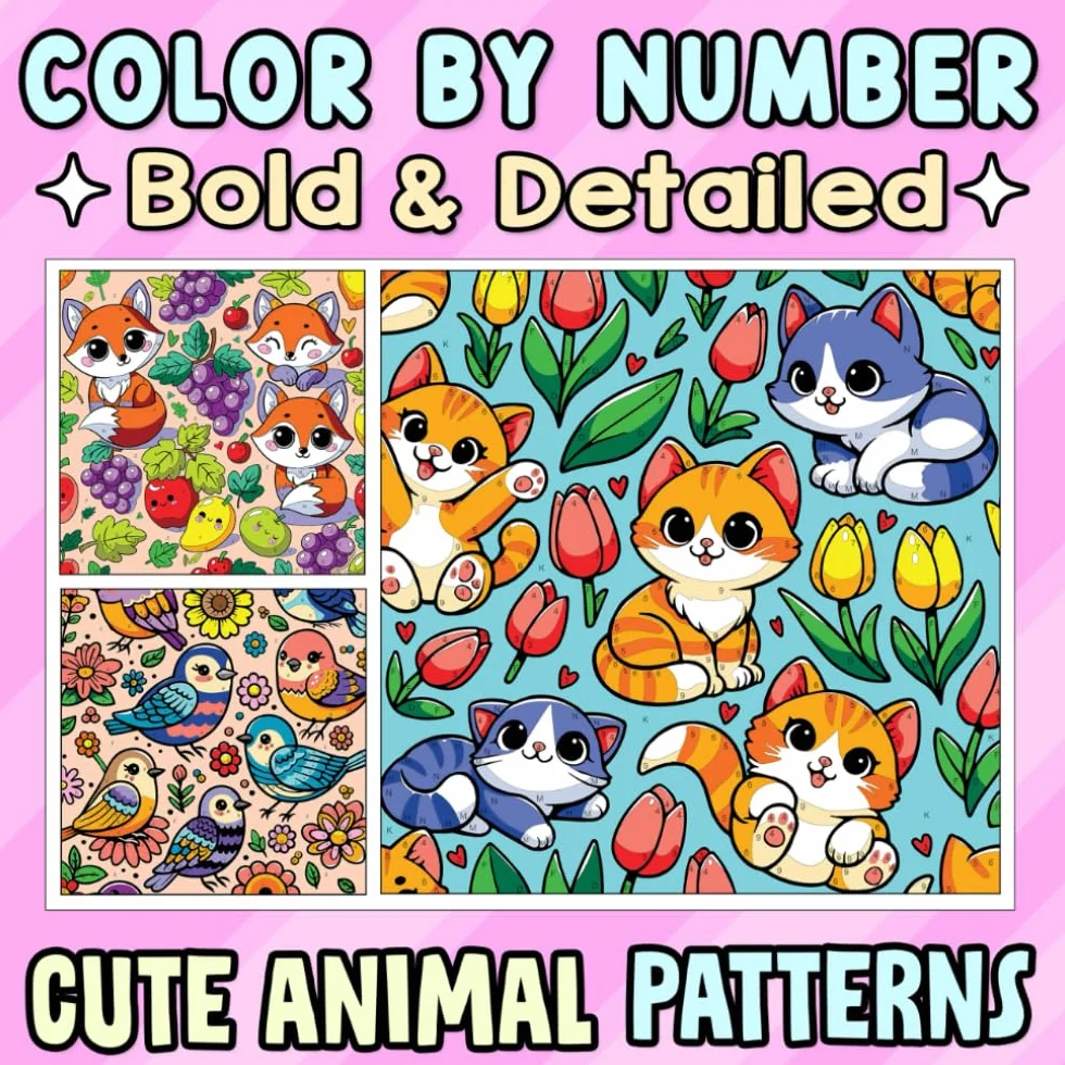 Color By Number Bold & Detailed Cute Animal Patterns: A Happy Coloring Experience with Lovable Animals for Relaxing Fun and Creative Joy