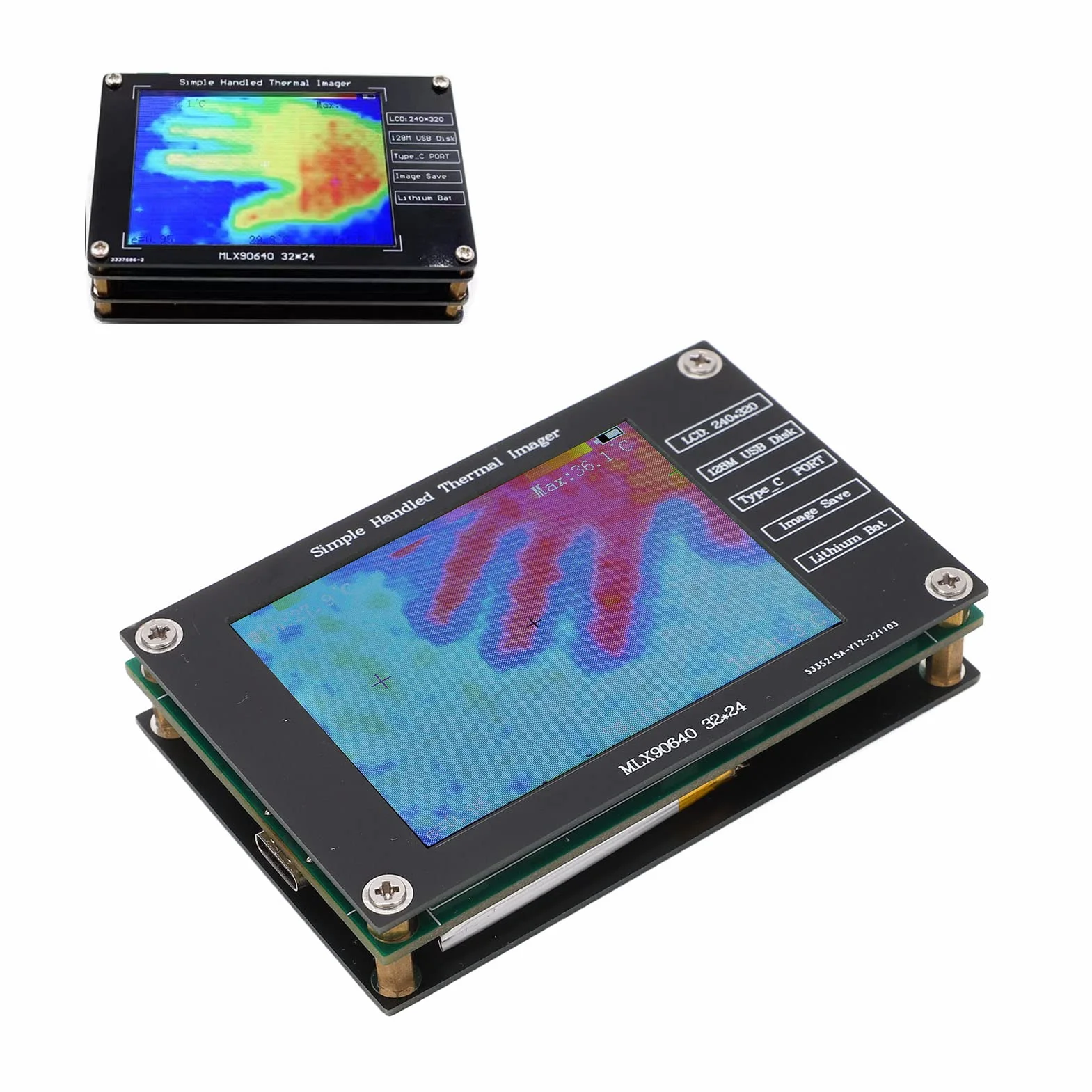 CHICIRIS Kamera Termowizyjna, Cyfrowa Kamera Termowizyjna Lcd 2,8 Cala, -40 ℃ Do 300 ℃, Wbudowany Układ Flash Spi, Ładowanie Usb-C, Przenośna Kamera Termowizyjna Do Bezkontaktowego Pomiaru Temperatury