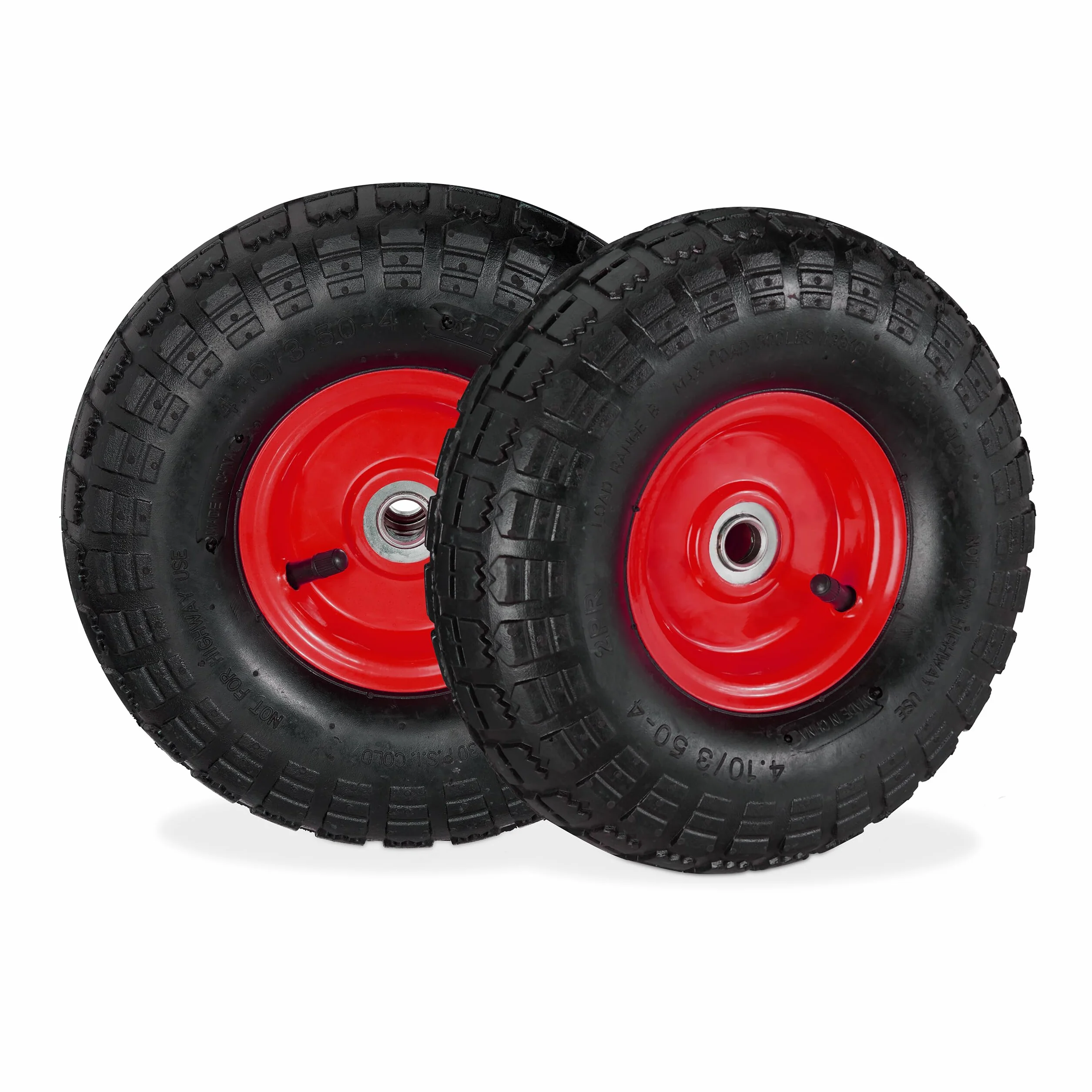 Relaxdays 2 x koło do wózka transportowego 4.1/3.5-4, koła zapasowe z oponami pneumatycznymi, oś 16 mm, do 136 kg, felga stalowa, 260 x 85 mm, czarno-czerwone