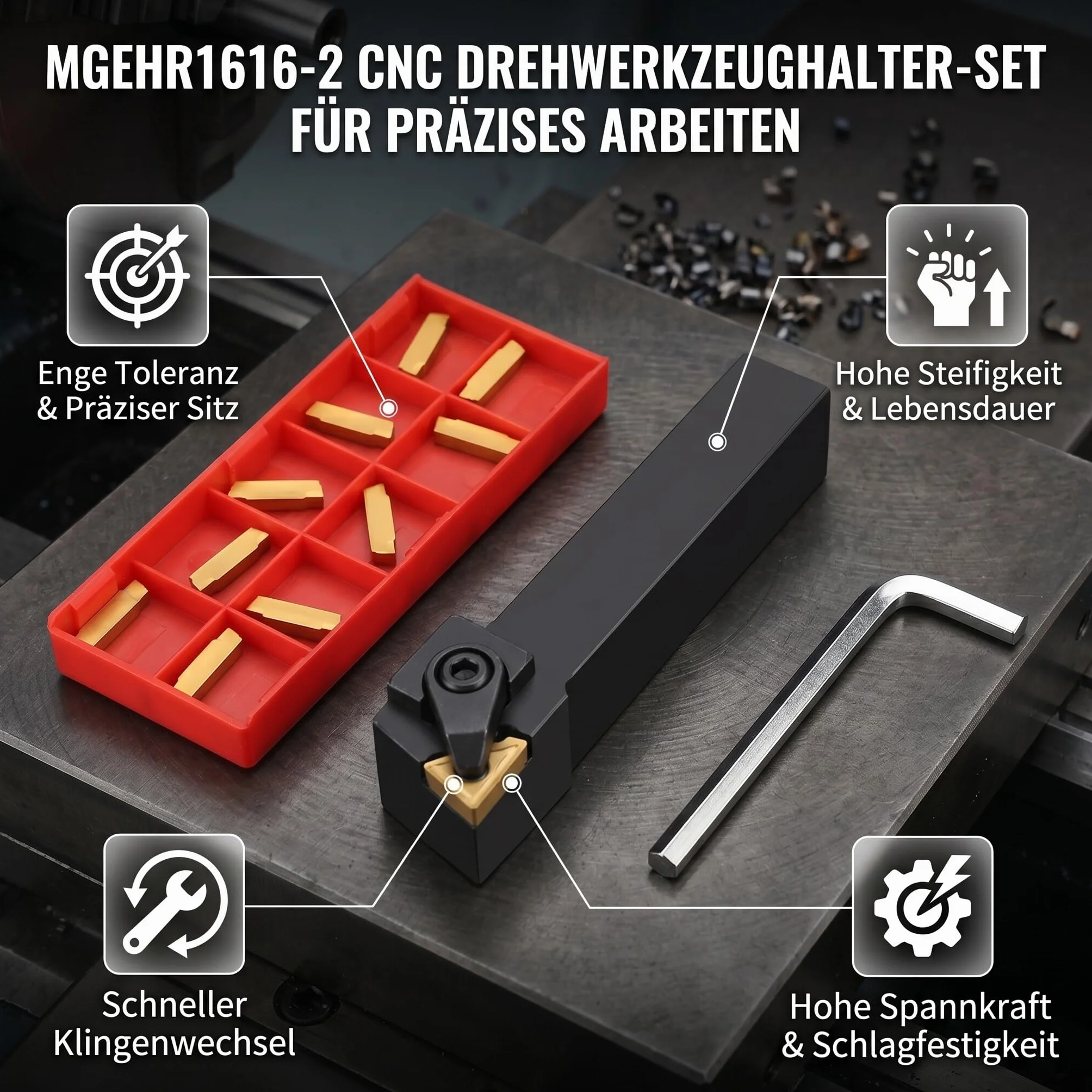 MGEHR1616-2 100mm Uchwyt na Narzędzia Tokarskie do Tokarki CNC, Narzędzie do Przecinania Tokarki Metalowej Uchwyt na Narzędzia Tokarskie do Tokarki CNC + 10 szt. Płytek MGMN200-G