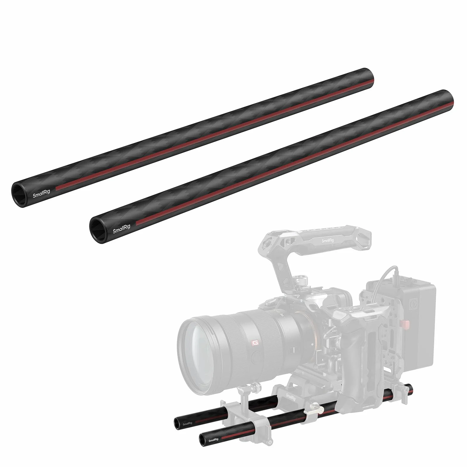 SMALLRIG Pręt z włókna węglowego 15 mm do systemu podparcia pręta 15 mm, 12 cali długości, do zacisków pręta, Matte Box i Follow Focus, opakowanie 2 sztuk - 5212