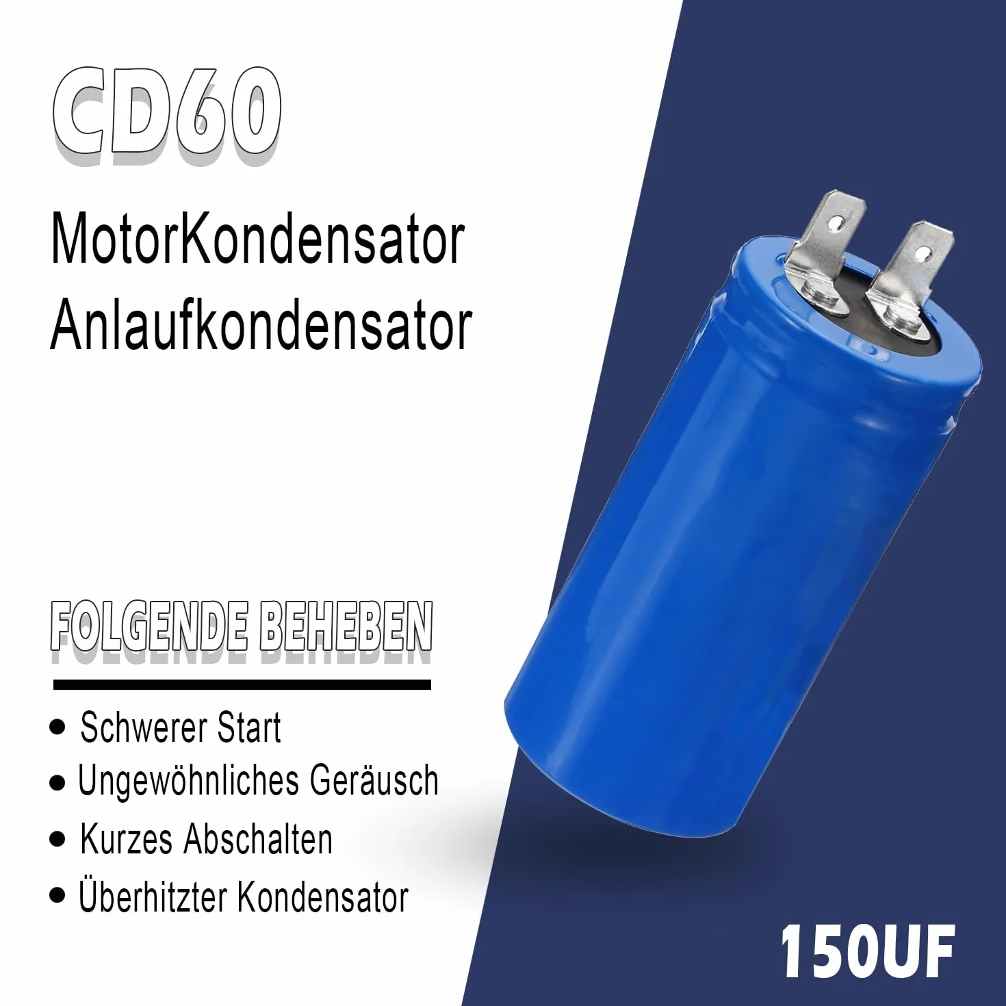 Iruihoo CD60 kondensator silnikowy 150µF 450 V kondensator 50/60 Hz kondensator rozruchowy 150UF wtyczka do silnika elektrycznego