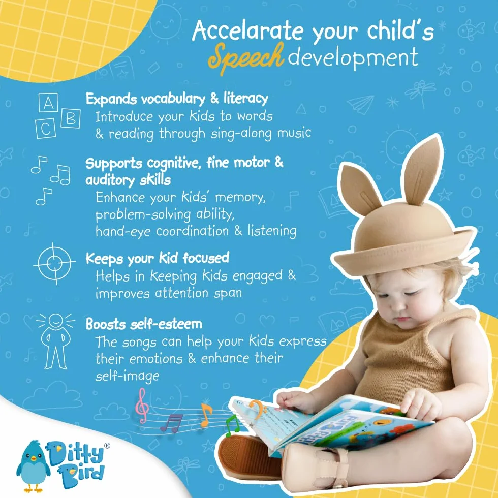 Ditty Bird | Music to Dance to | Interactive Musical Sound Book for toddlers 1- 3 | Early learning toy with music for baby