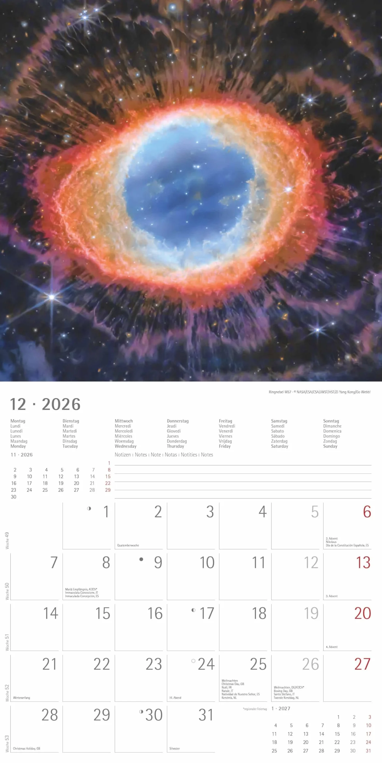 Alpha Edition - Space 2026 – Broschürenkalender 30×30 cm (30×60 geöffnet) mit Notizbereich, faszinierender Weltraum-Wandkalender & Bildkalender, idealer Wandplaner für Astronomie- & Sternenfans