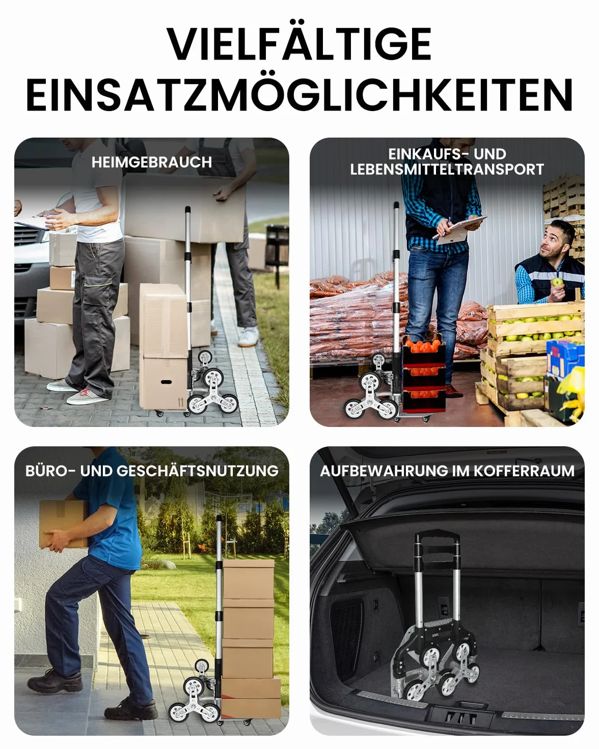 Wózek do wchodzenia po schodach, składany, z wodoszczelną torbą, regulowany uchwyt, aluminiowy wózek transportowy, do 125 kg, ulepszony, składany wózek schodowy o 360°, uniwersalny, cztery małe