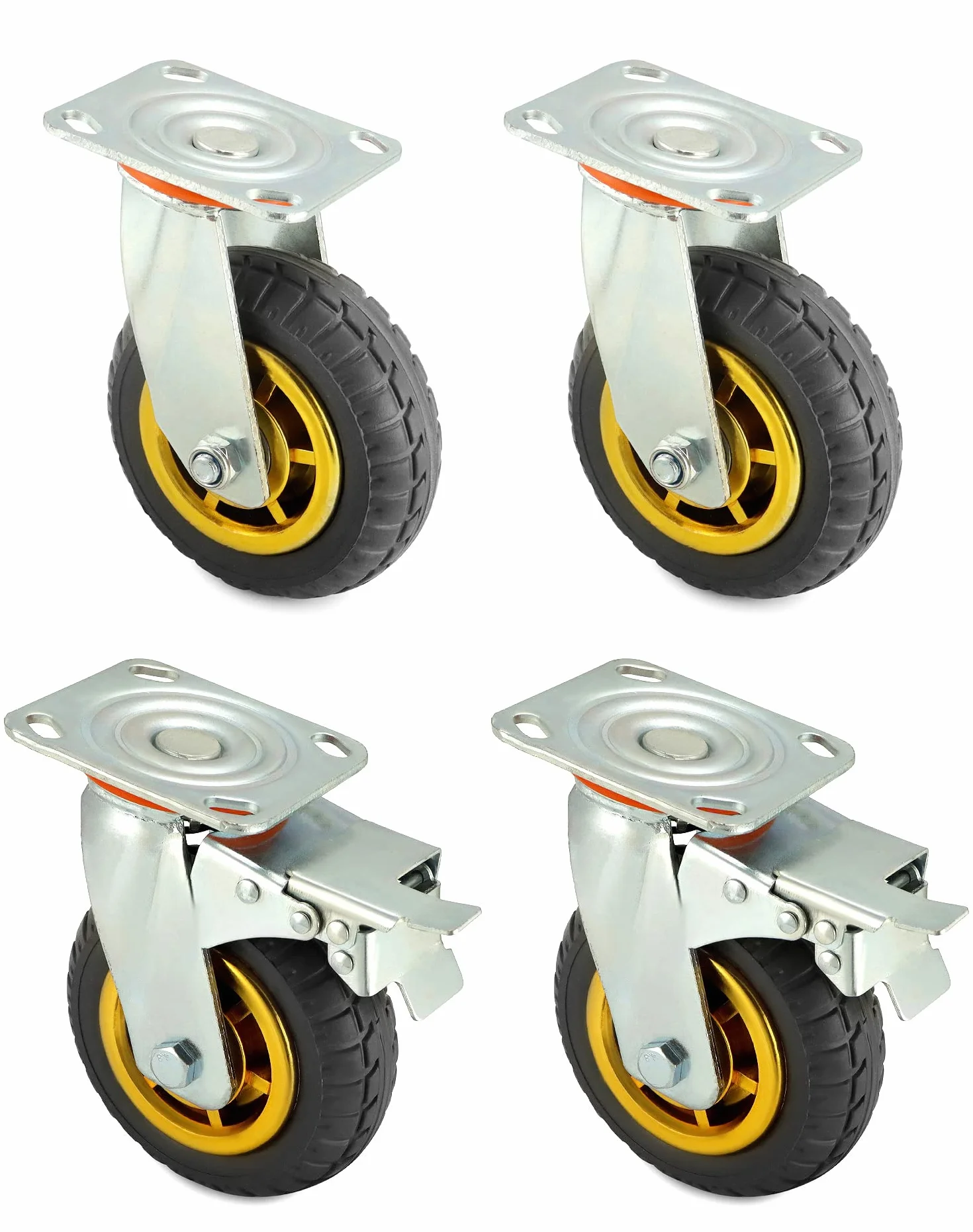 QWORK® 4 sztuki kółek do dużych obciążeń 150mm - do 250 kg na kółko - kółka skrętne z amortyzacją do transportu mebli i transportu przemysłowego (2 kółka skrętne + 2 kółka z hamulcem)