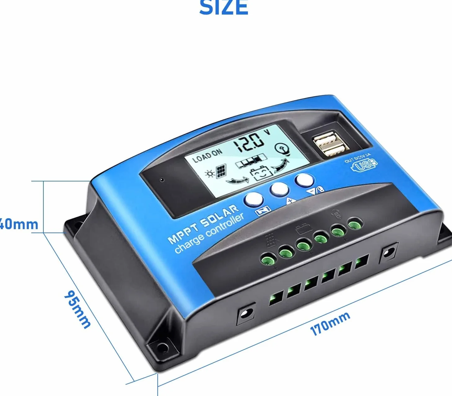 Solarny regulator ładowania MPPT 100 A, ładowarka słoneczna, kontroler z wyświetlaczem LCD, podwójny USB, wiele trybów sterowania obciążeniem, maksymalny prąd ładowania MPPT